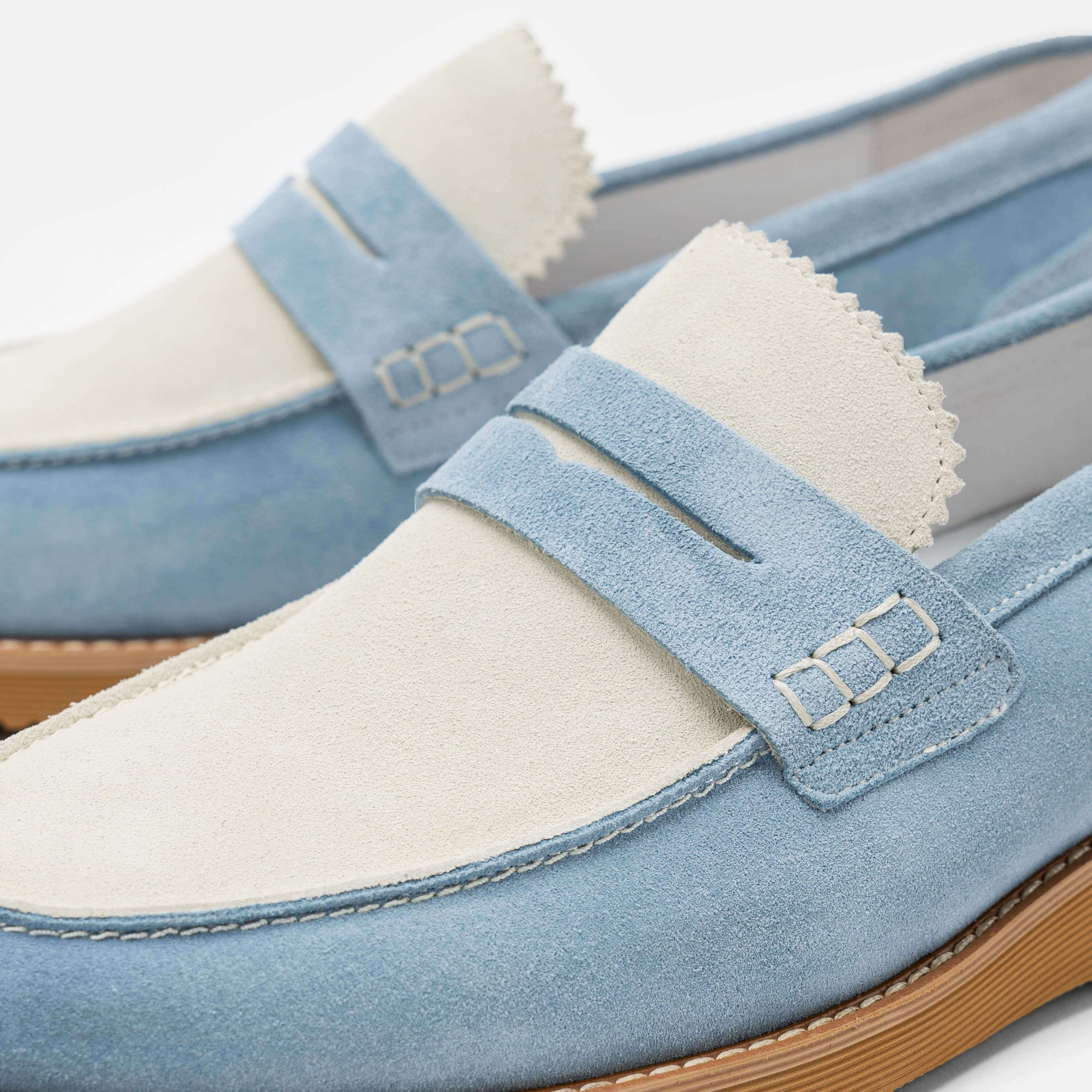 Abe Baby Blue Suede Penny Loafers - Image 3