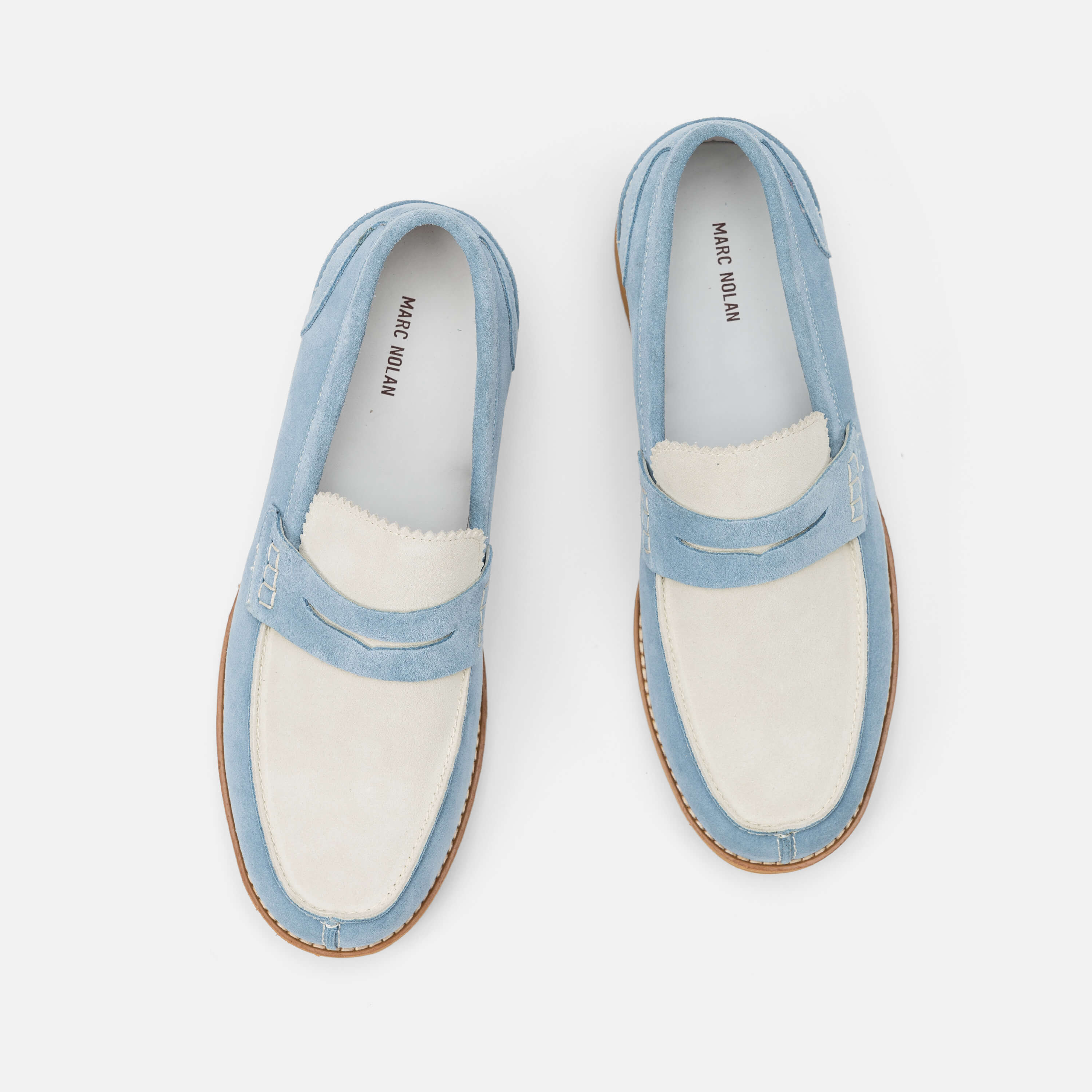 Abe Baby Blue Suede Penny Loafers - Image 5