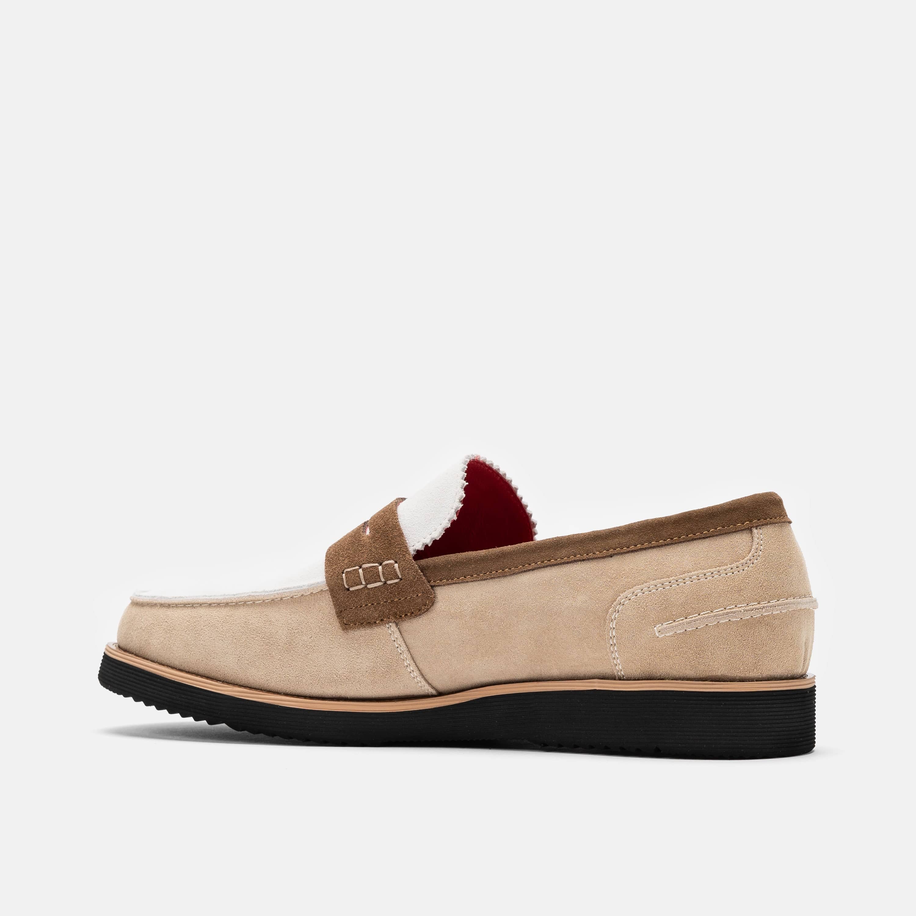 Abe Camel/White Suede Penny Loafers - Image 4