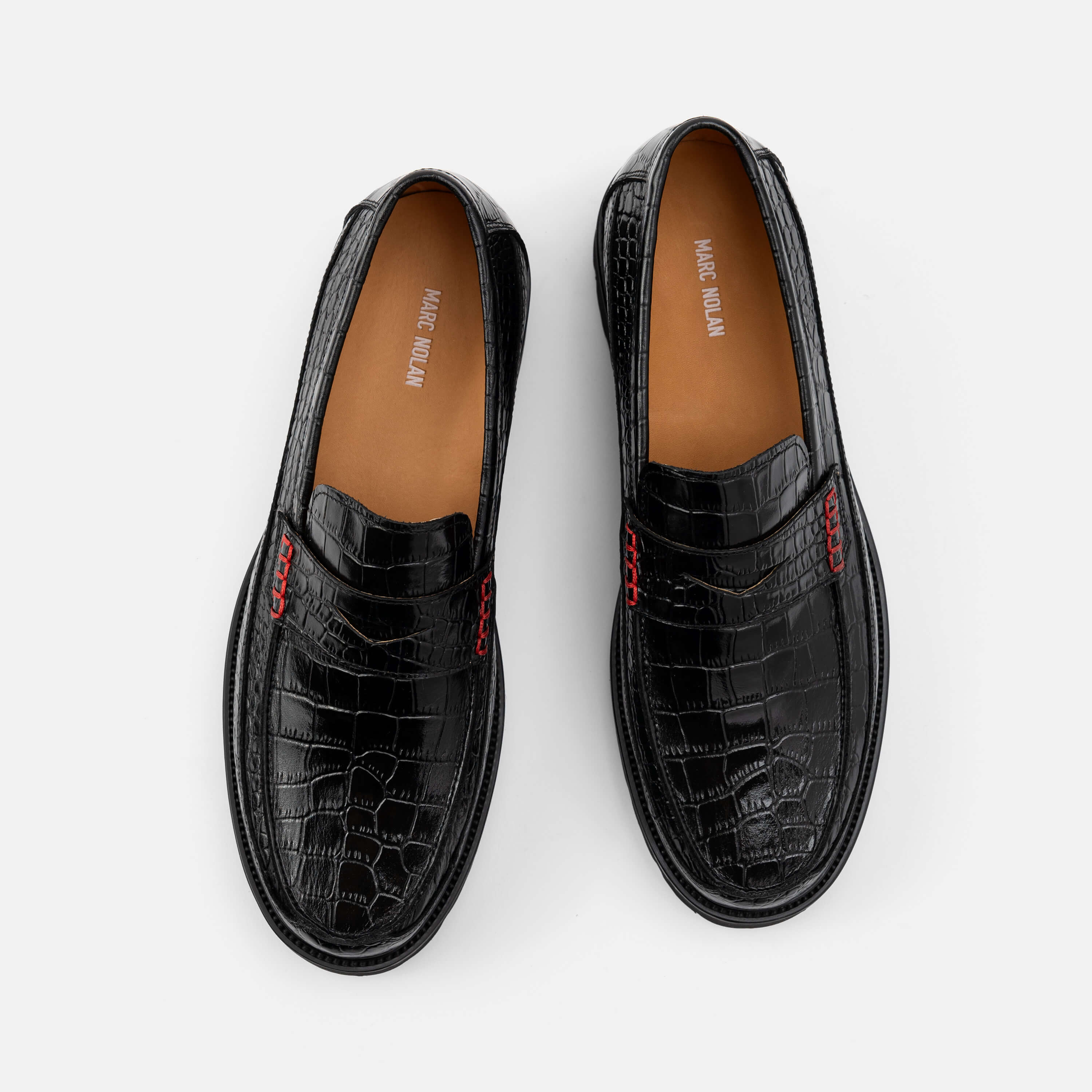 Adler Black Croc Leather Lug Penny Loafers - Image 5