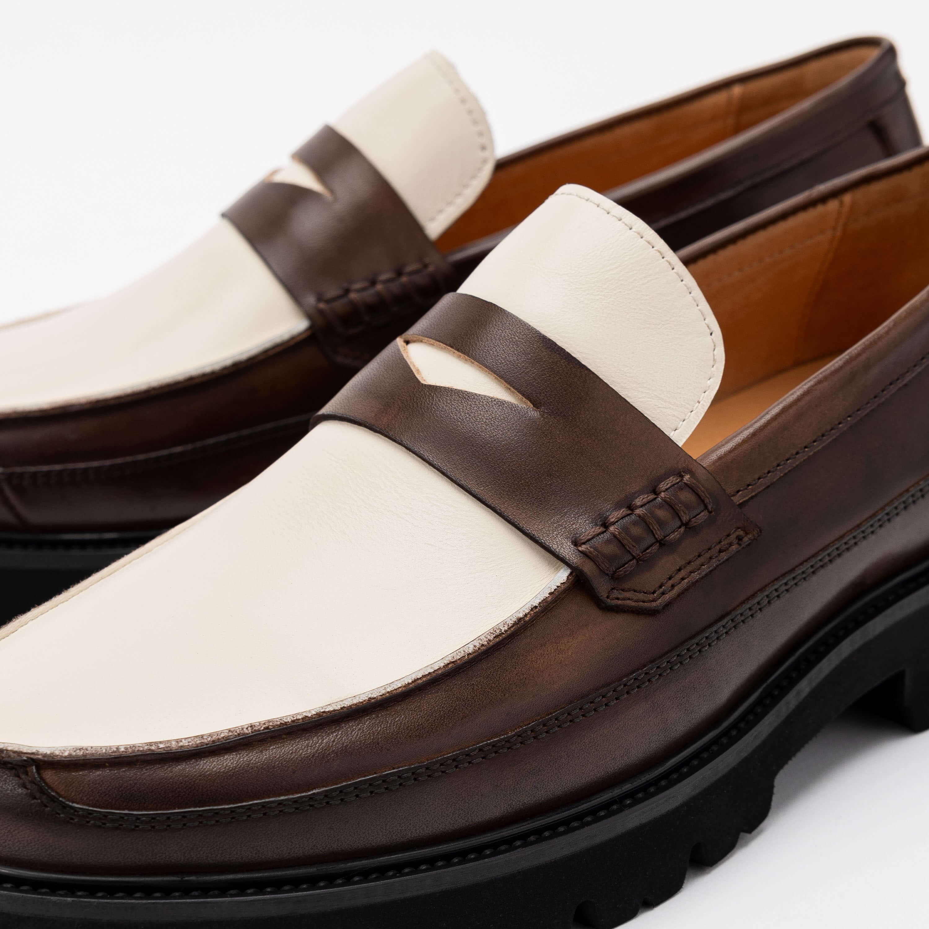 Adler Brown/White Leather Lug Penny Loafers - Image 3