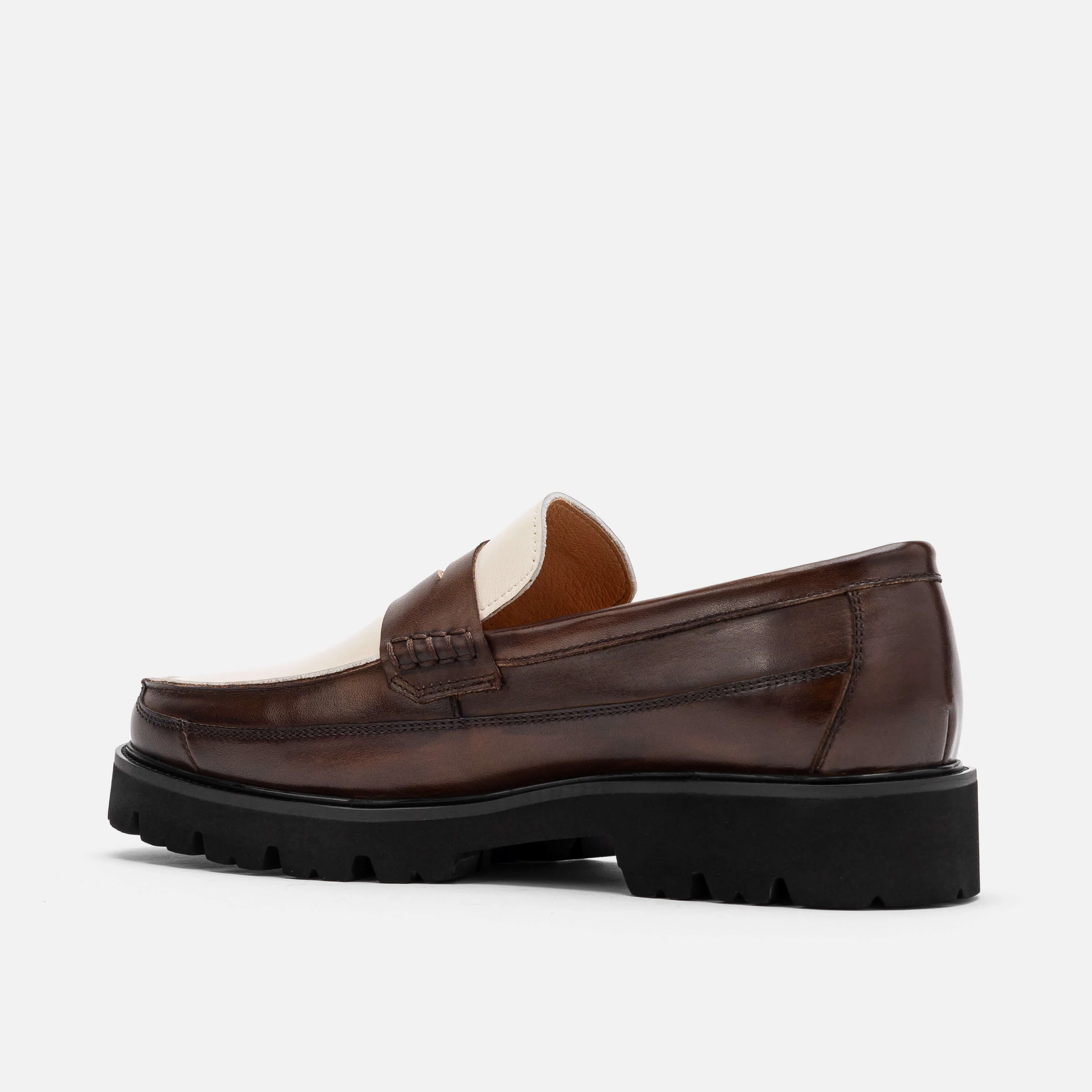 Adler Brown/White Leather Lug Penny Loafers - Image 4