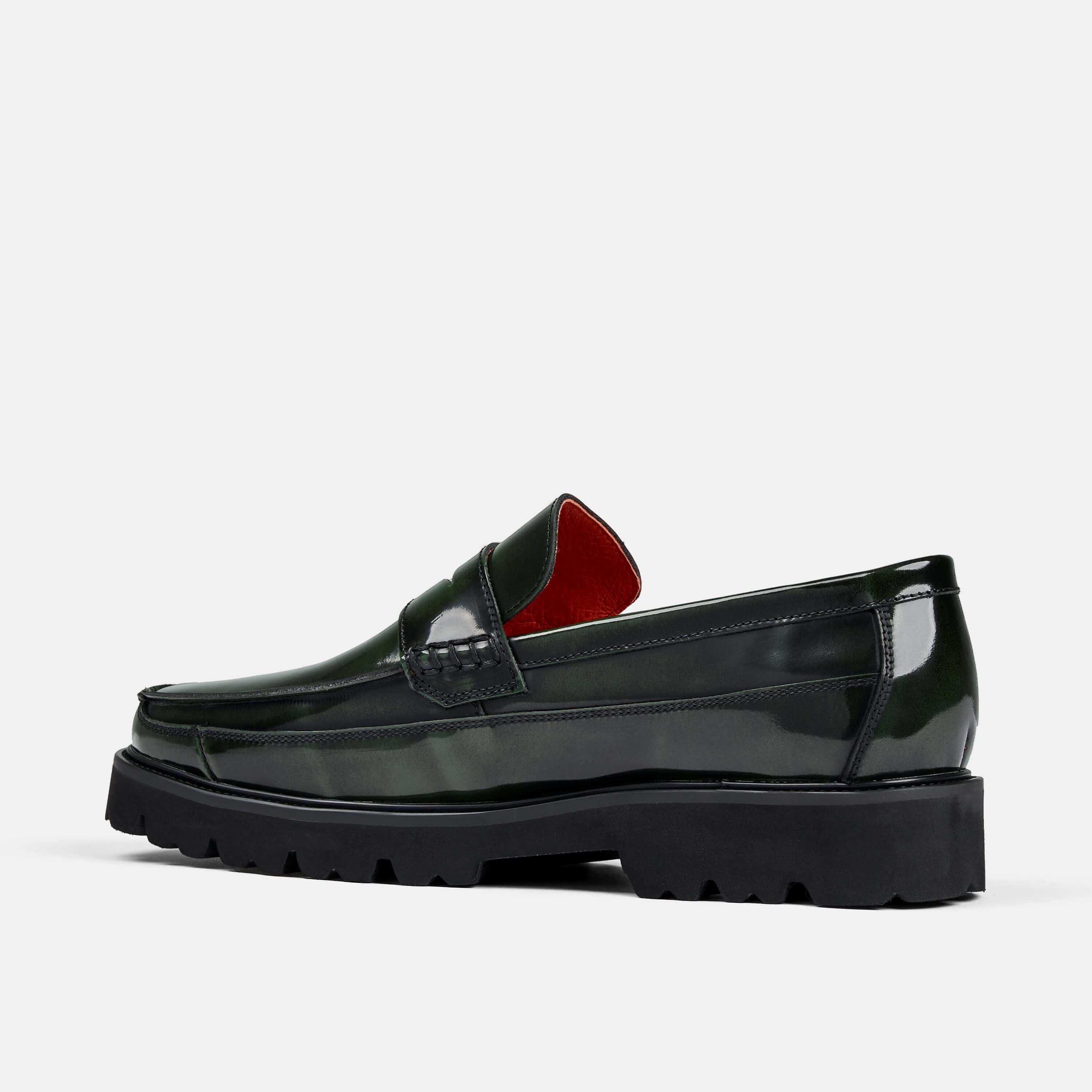 Adler Dark Green Patent Leather Penny Loafers - Image 4