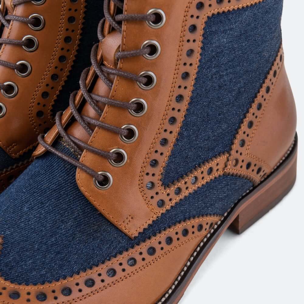 Belmont Denim Wingtip Combat Boots - Image 3
