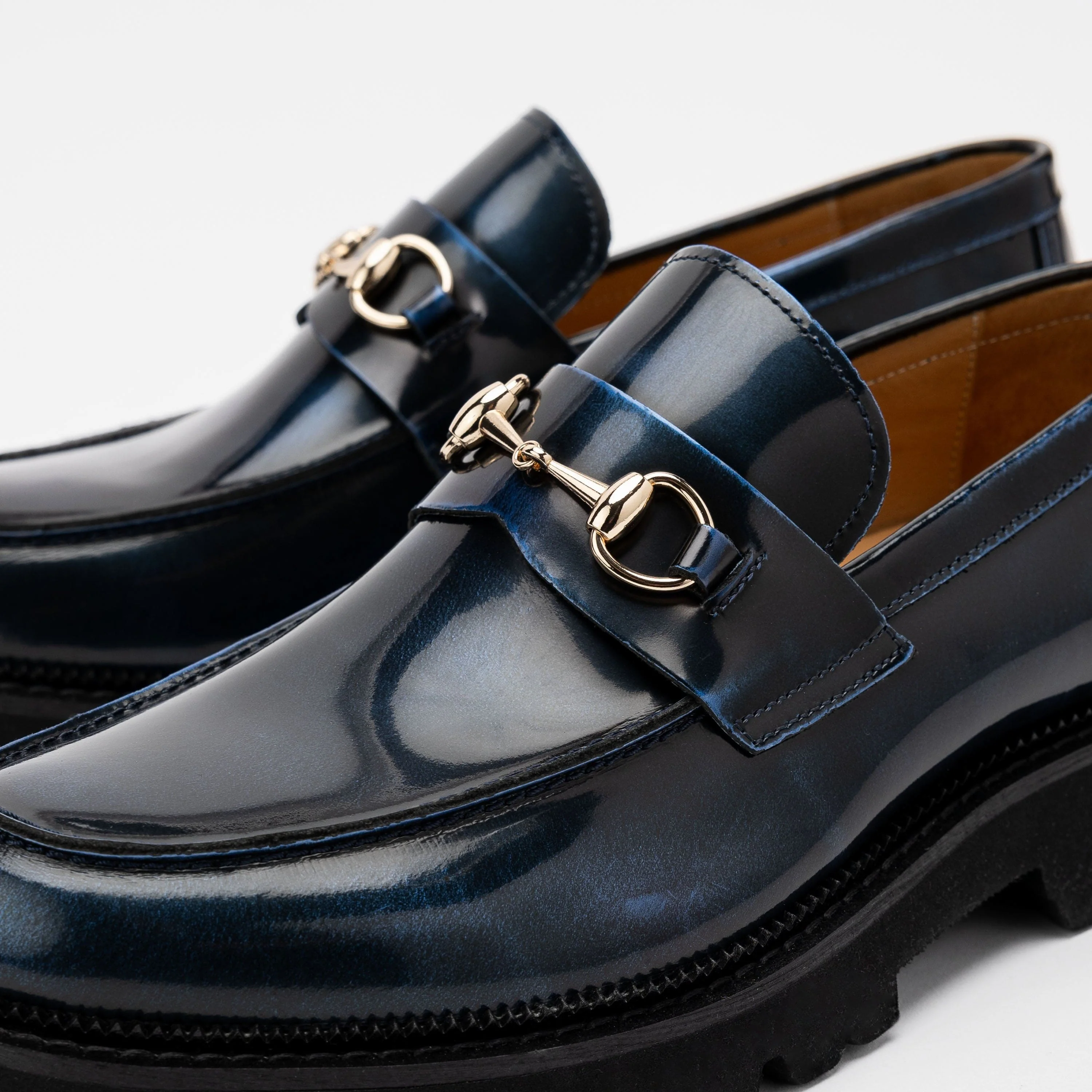 Blake Navy Patent Leather Lug Bit Loafers - Image 3