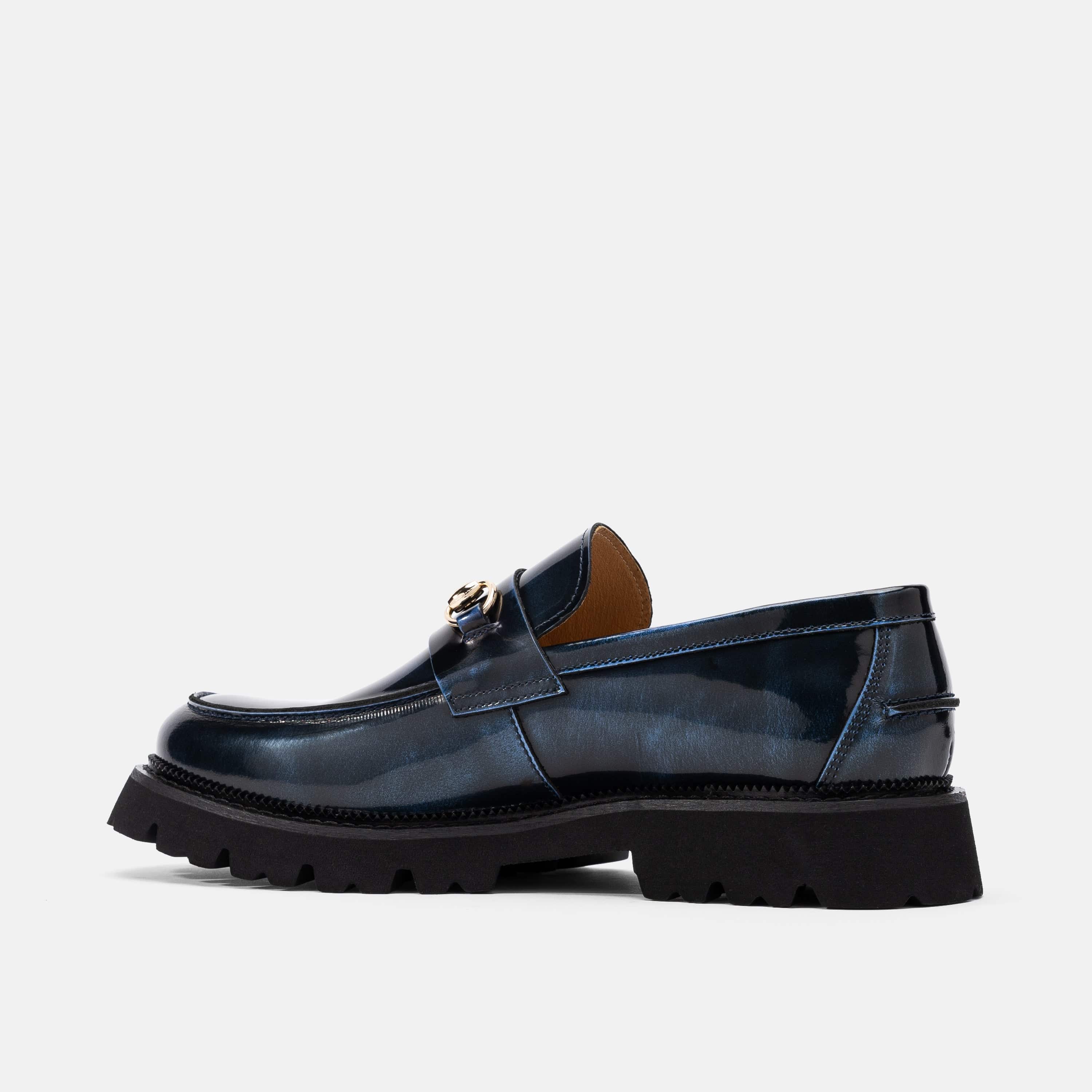 Blake Navy Patent Leather Lug Bit Loafers - Image 4