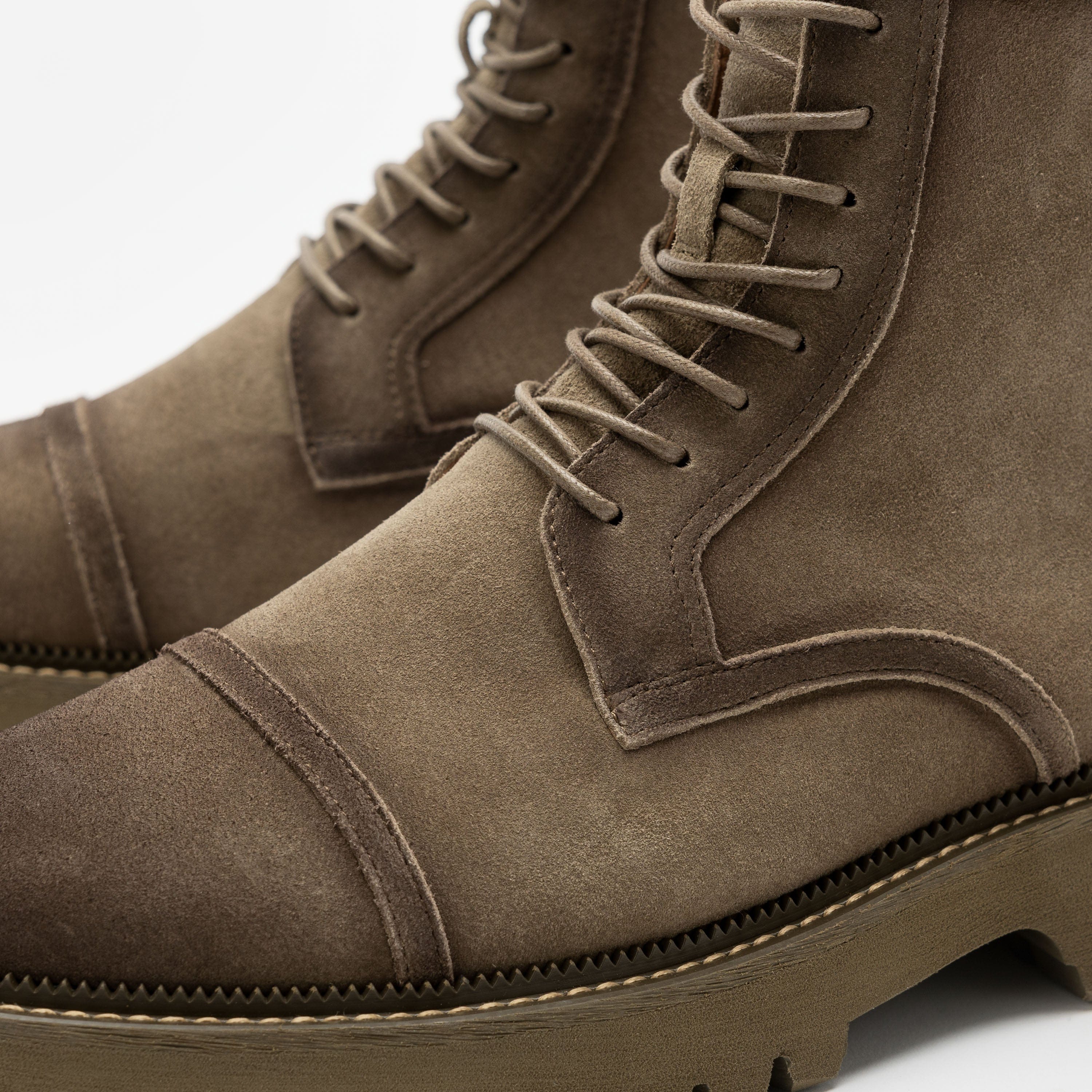 Hudson Green Olive Suede Lug Cap Toe Boots - Image 3