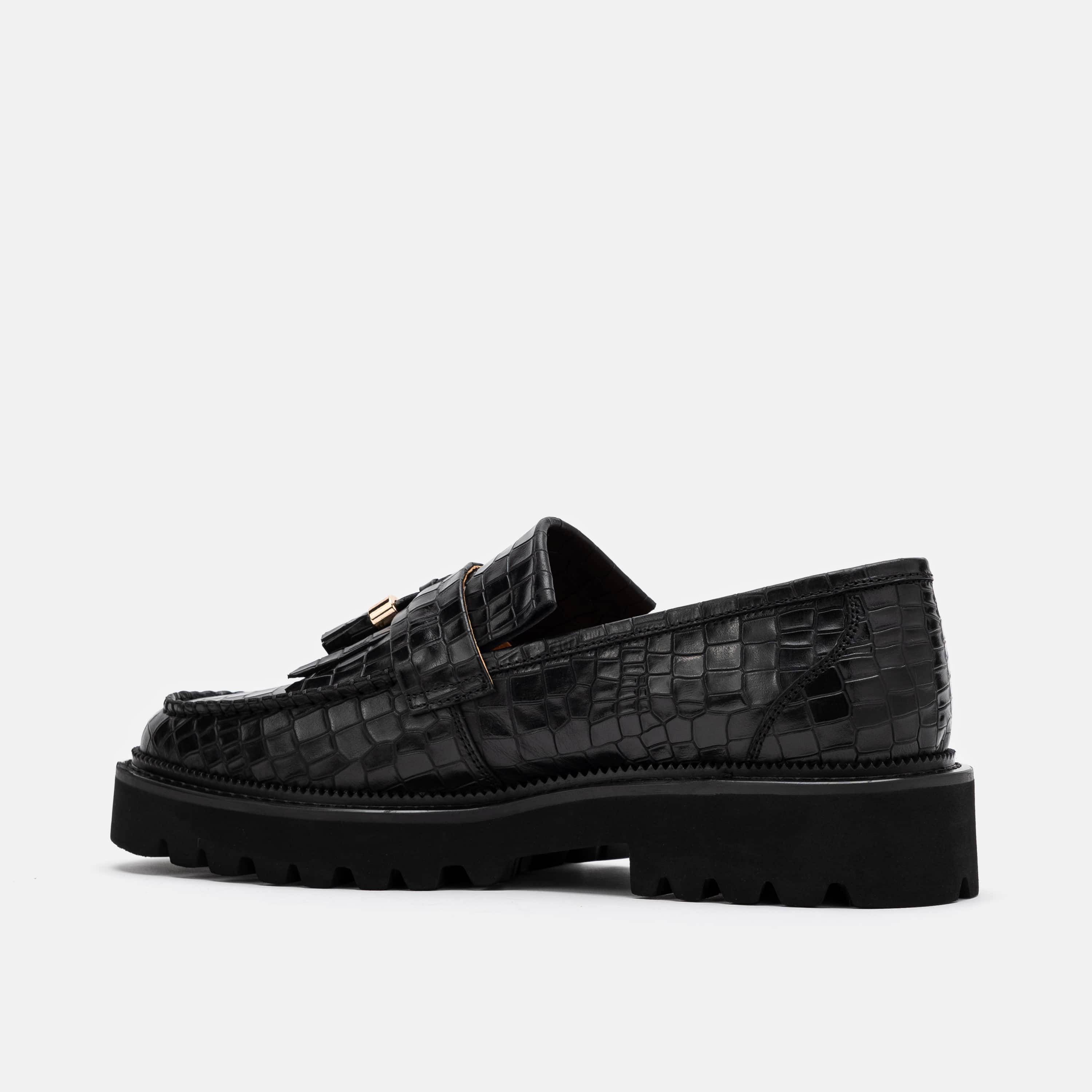 Journey Black Croc Leather Lug Tassel Loafer - Image 4