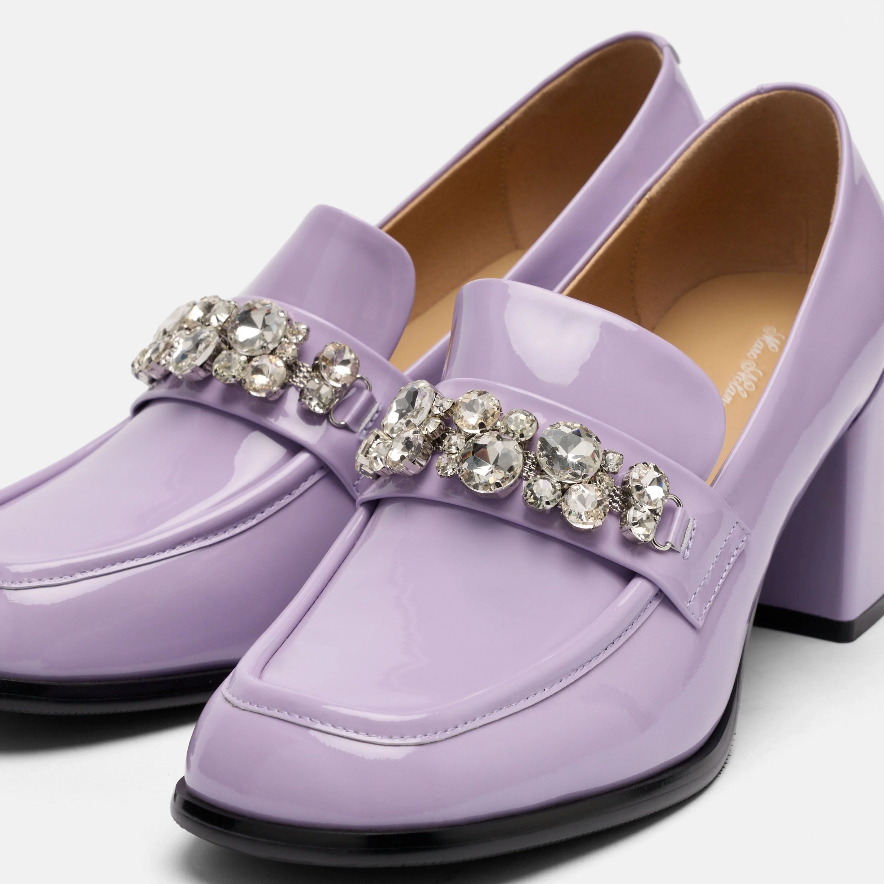Margot Lavender Patent Leather Penny Loafer Block Pumps - Image 3