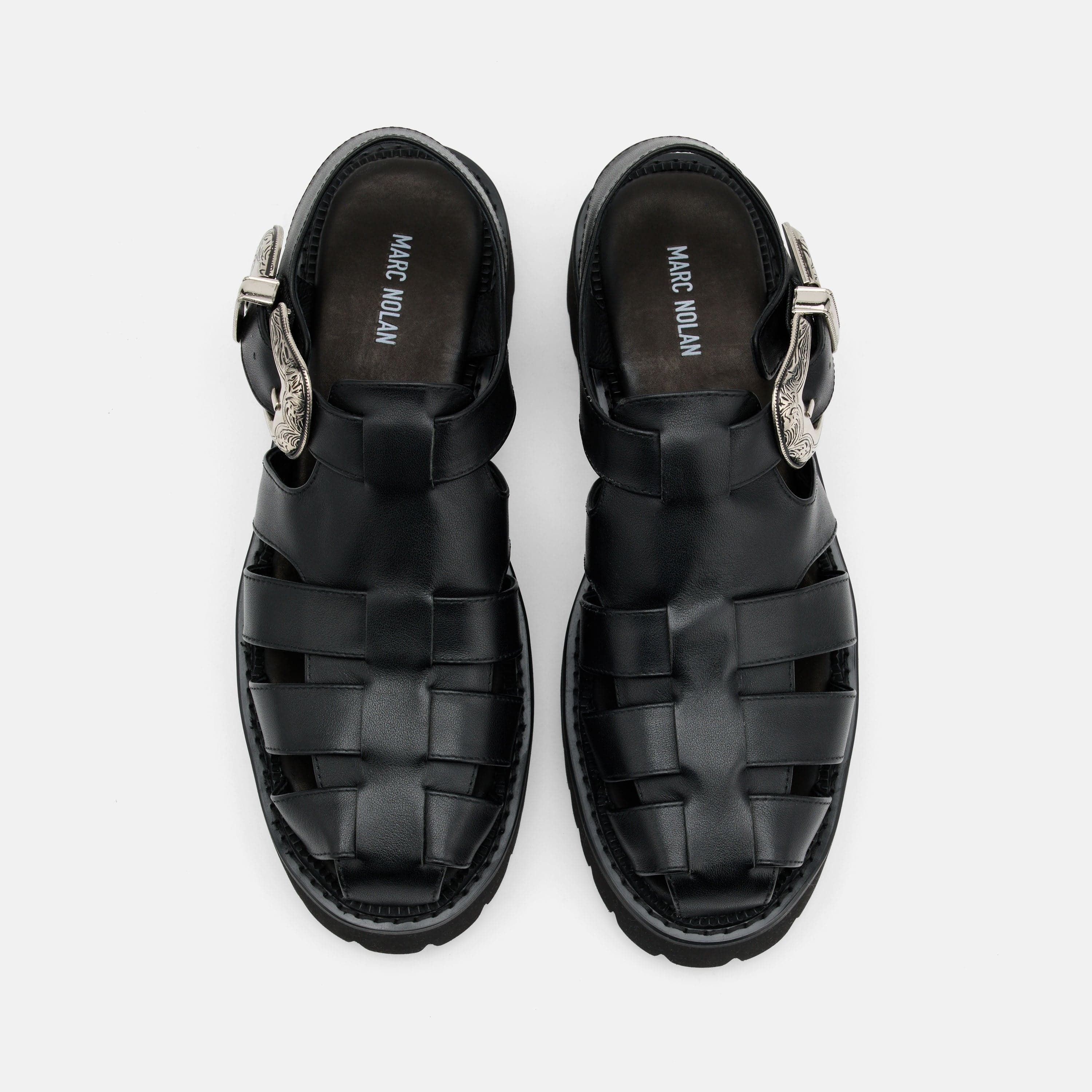 Maya Black Leather Lug Fisherman Sandals - Image 5