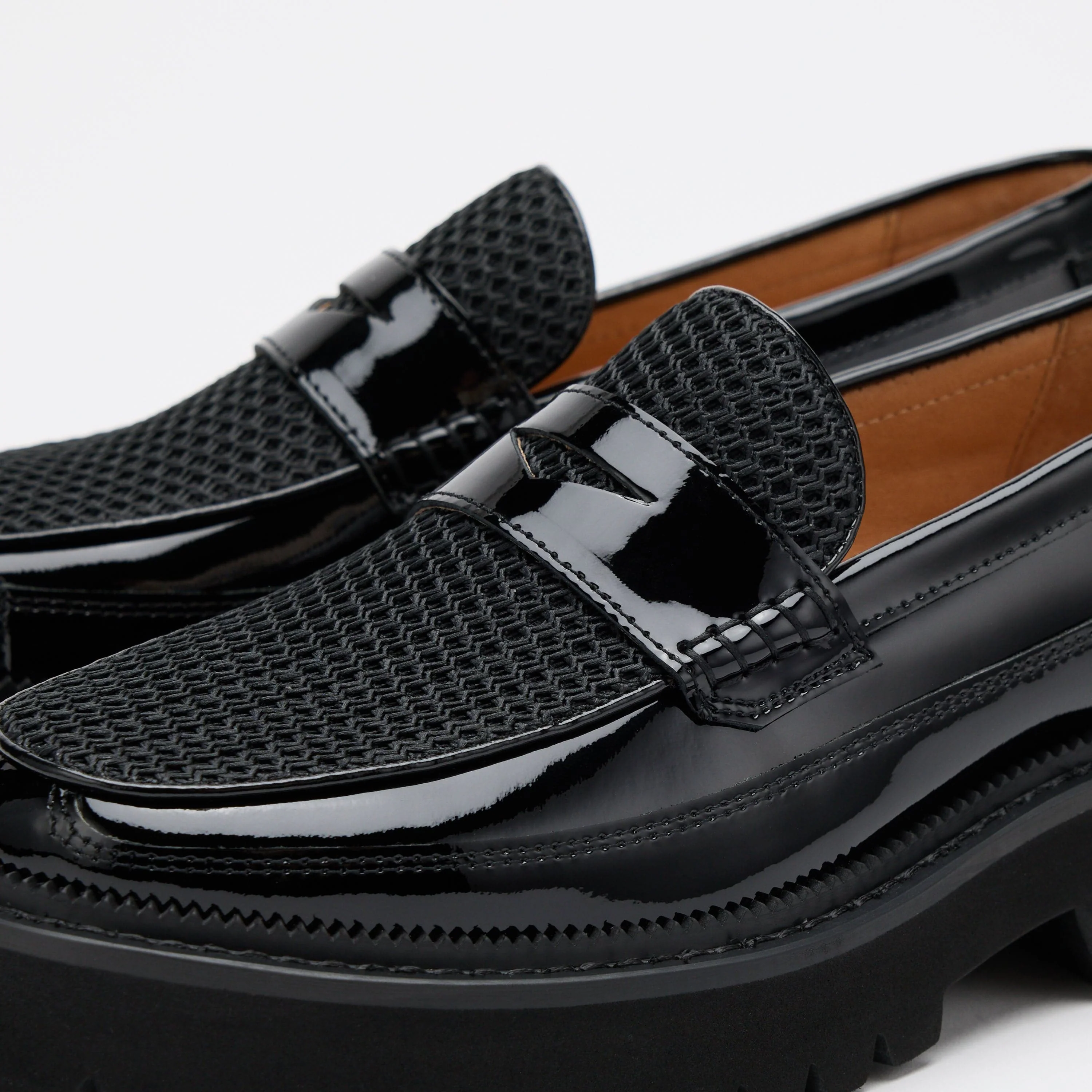Ms. Adler Black Patent Leather Lug Penny Loafers - Image 3