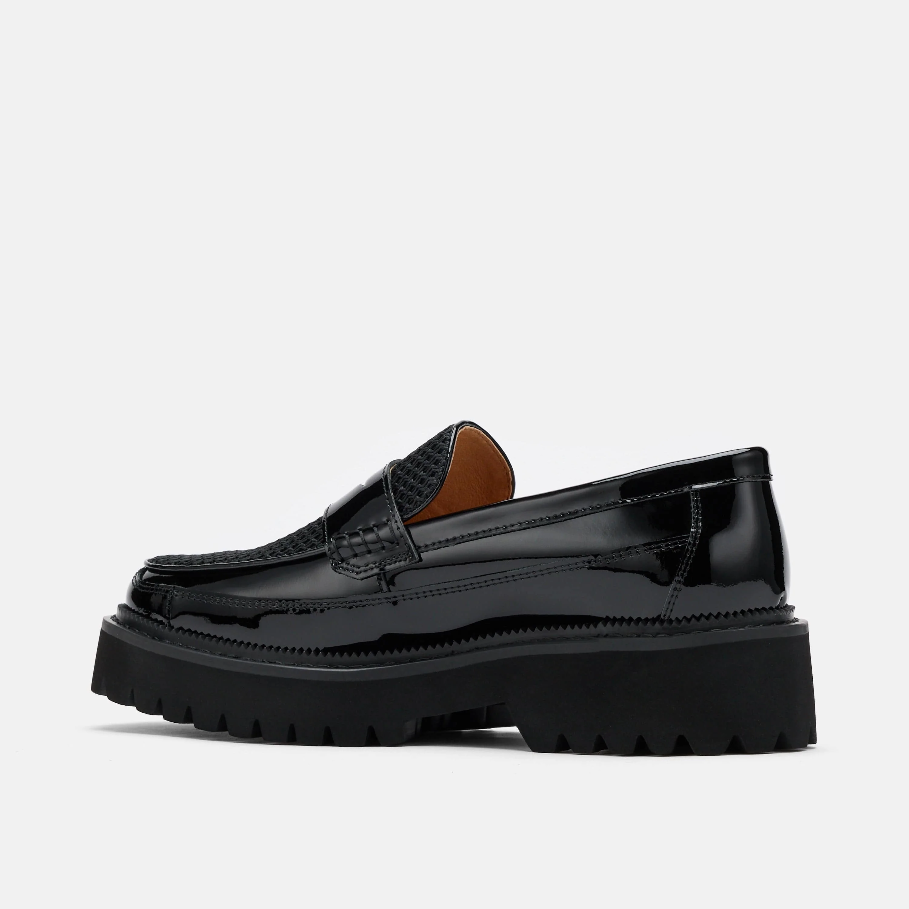 Ms. Adler Black Patent Leather Lug Penny Loafers - Image 5