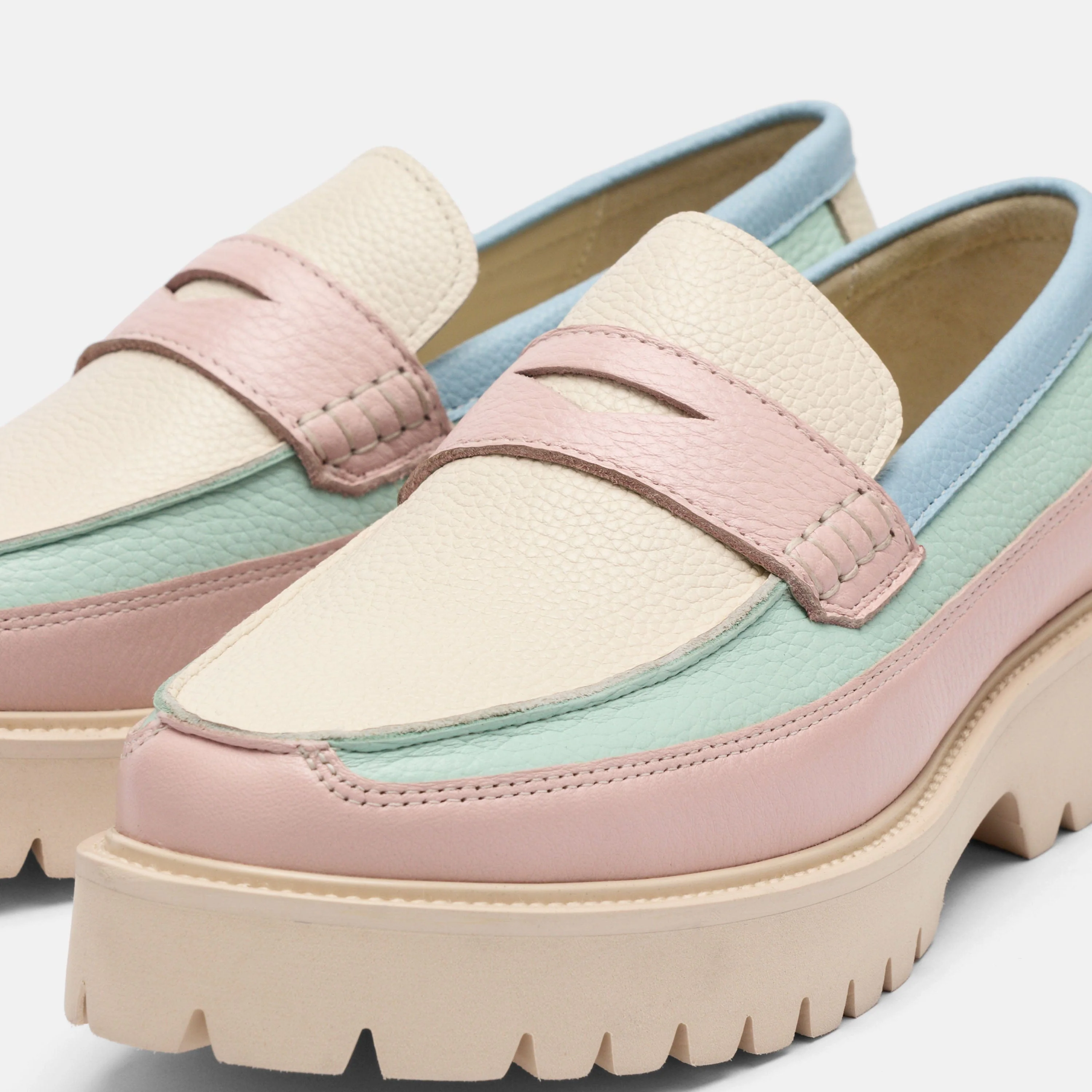 Ms. Adler Pastel Colorblock Leather Lug Penny Loafers - Image 3