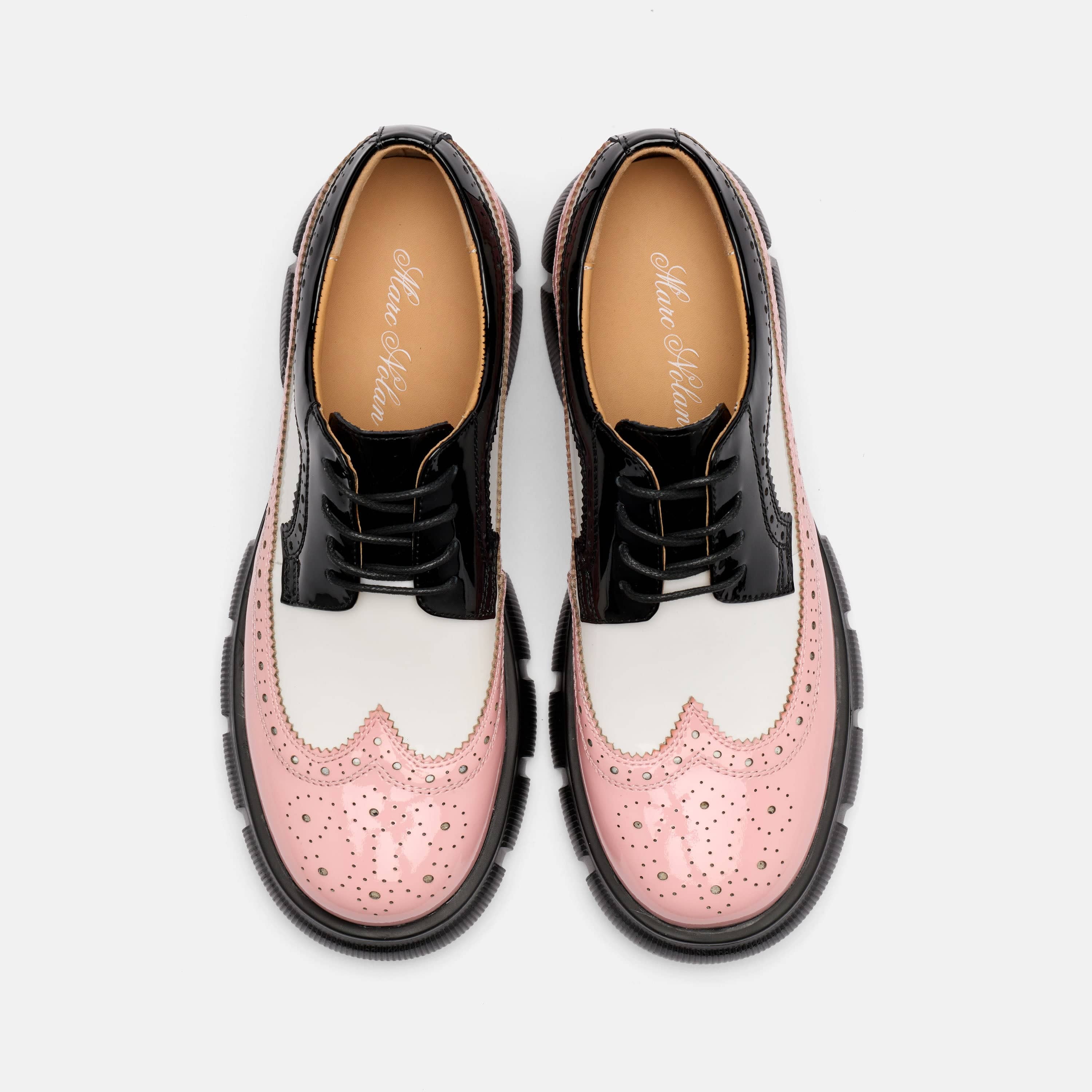 Ms. Alexander Black/White/Pink Patent Leather Lug Wingtip Derby - Image 5