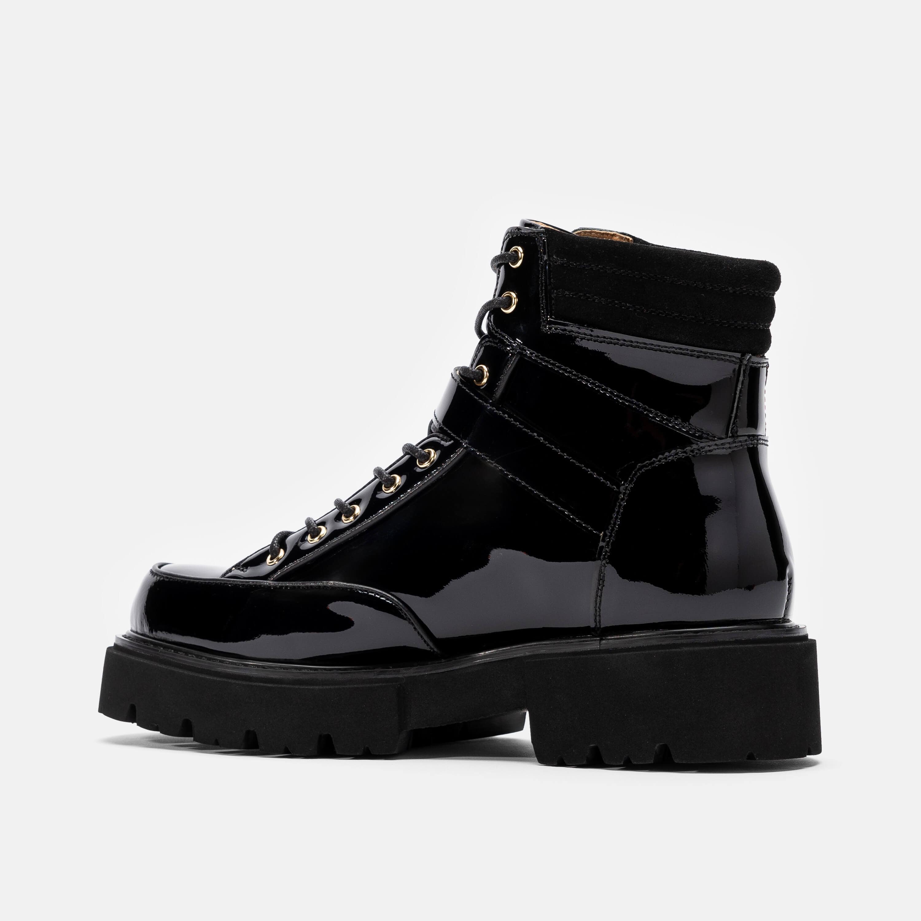 Ms. Atlas Black Patent Leather Strap Boots - Image 4