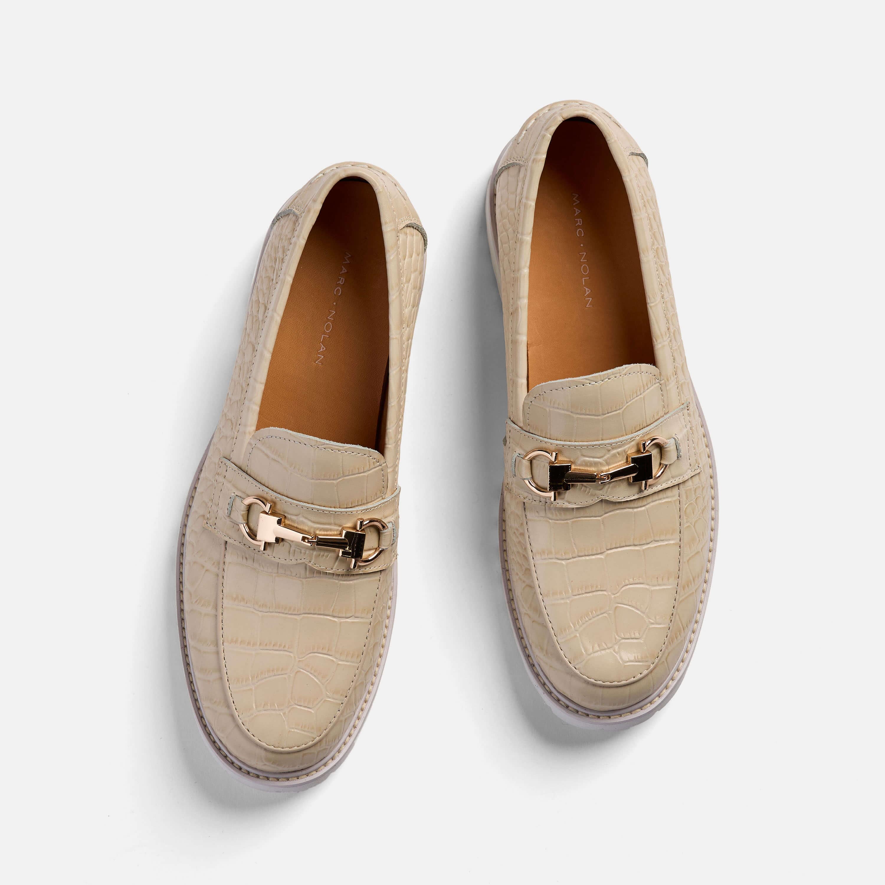 Ms. Boulevard Beige Croc Leather Bit Loafers - Image 5