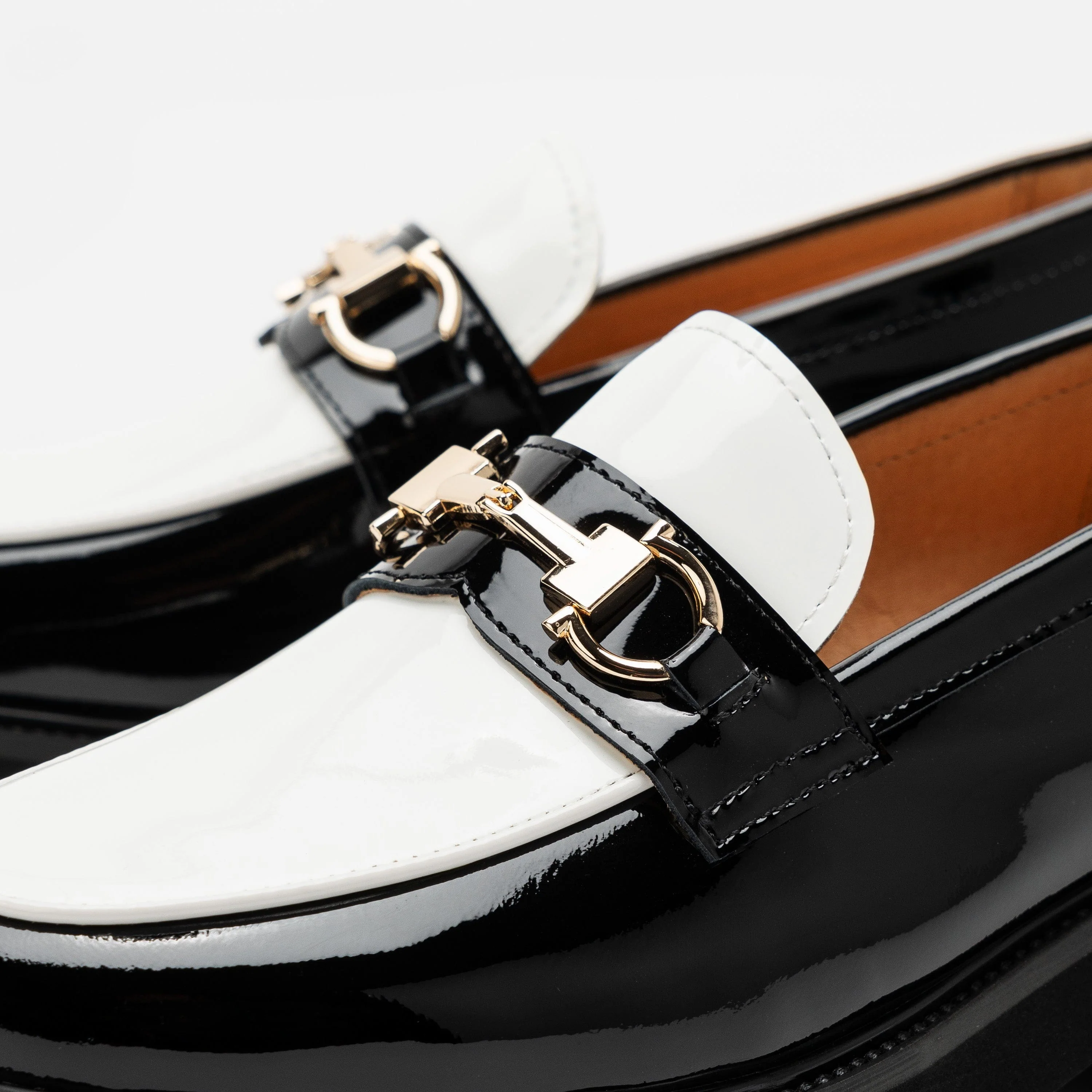 Ms. Boulevard Black/White Patent Leather Bit Loafers - Image 3