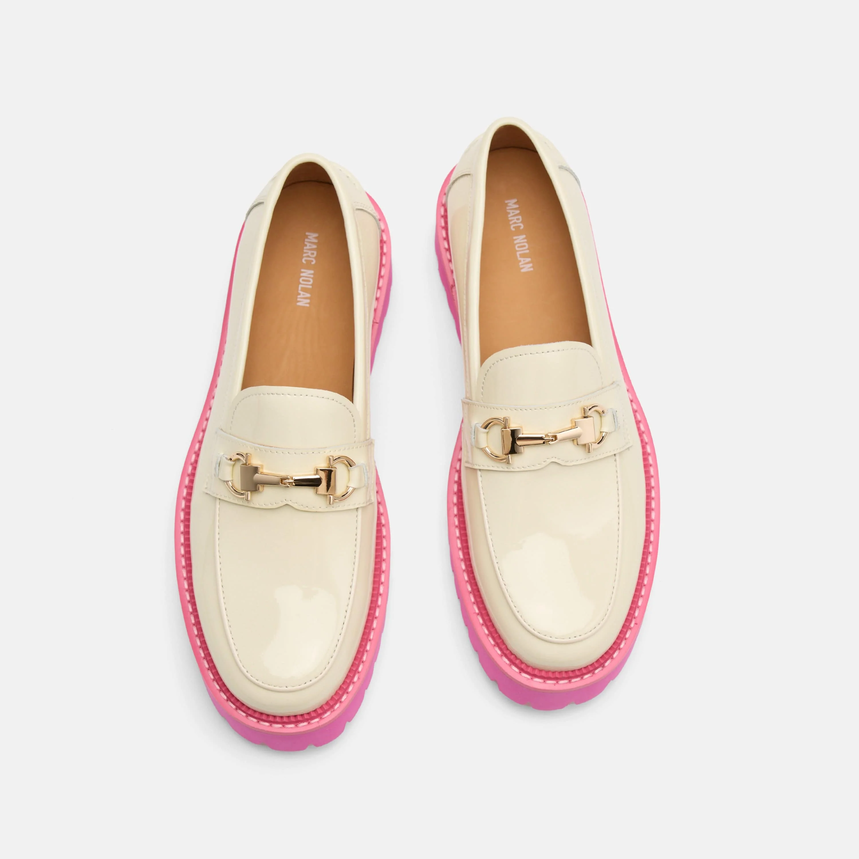Ms. Boulevard Cream/Pink Patent Leather Bit Loafers - Image 5