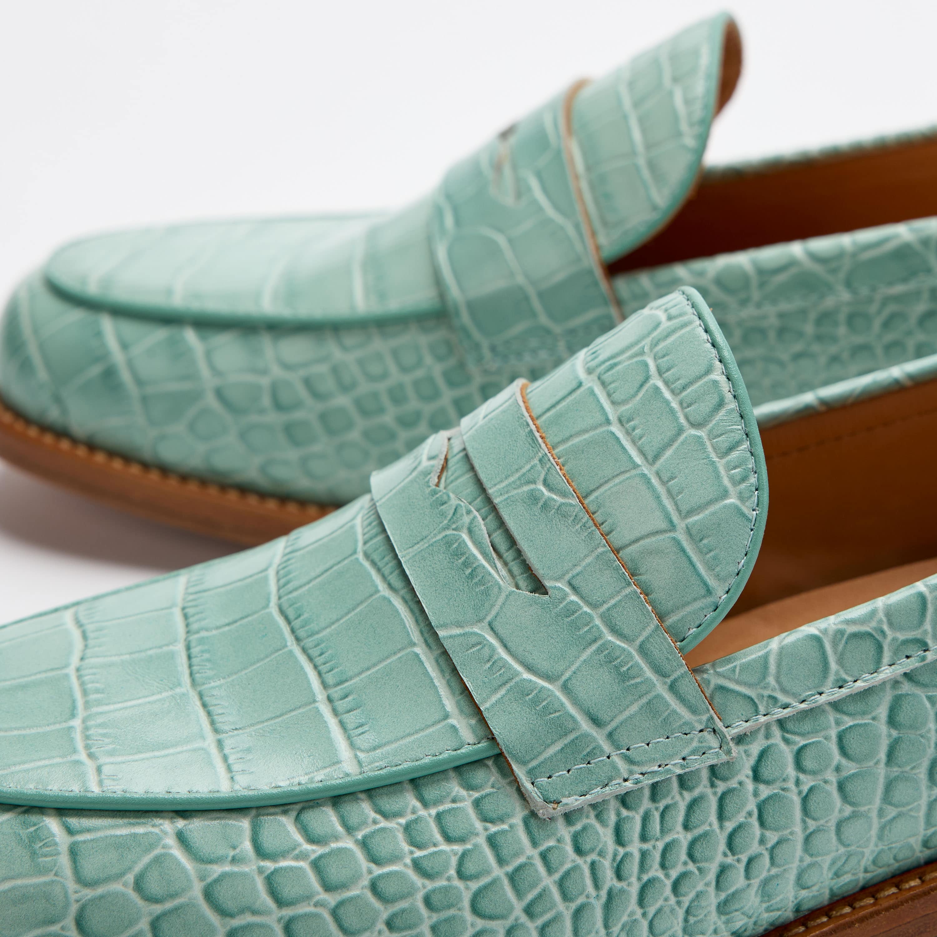 Ms. Calum Mint Blue Leather Penny Loafers - Image 3