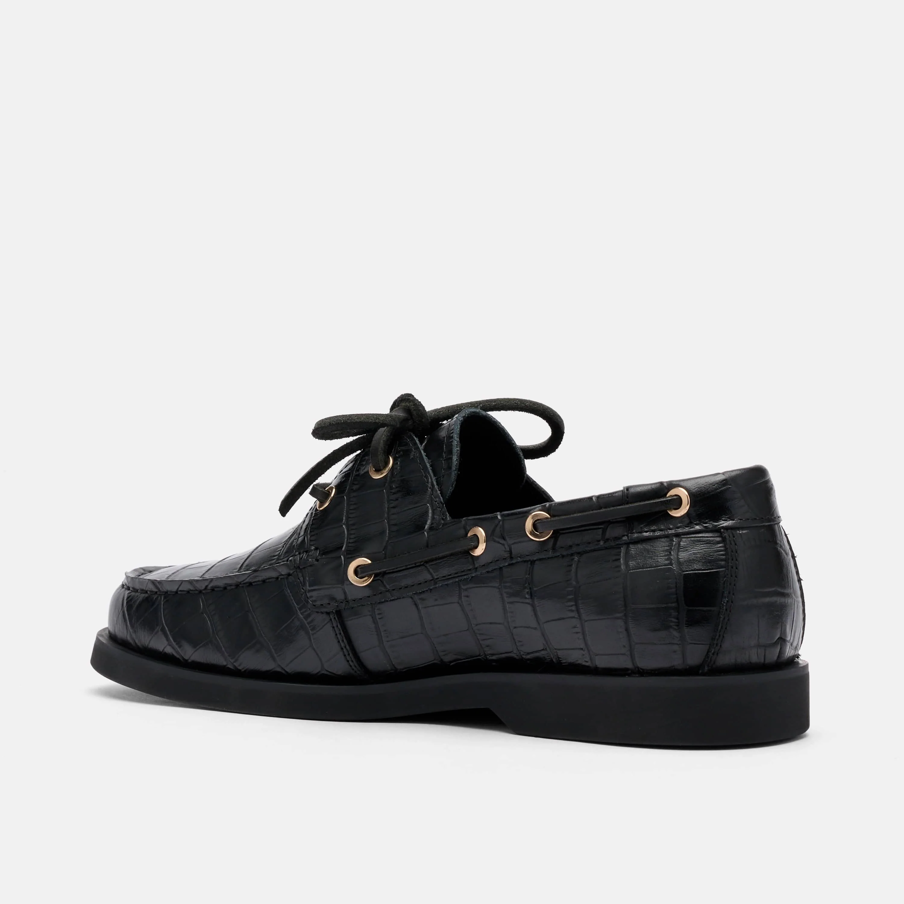 Ms. Capri Black Croc Leather Boat Shoes - Image 4