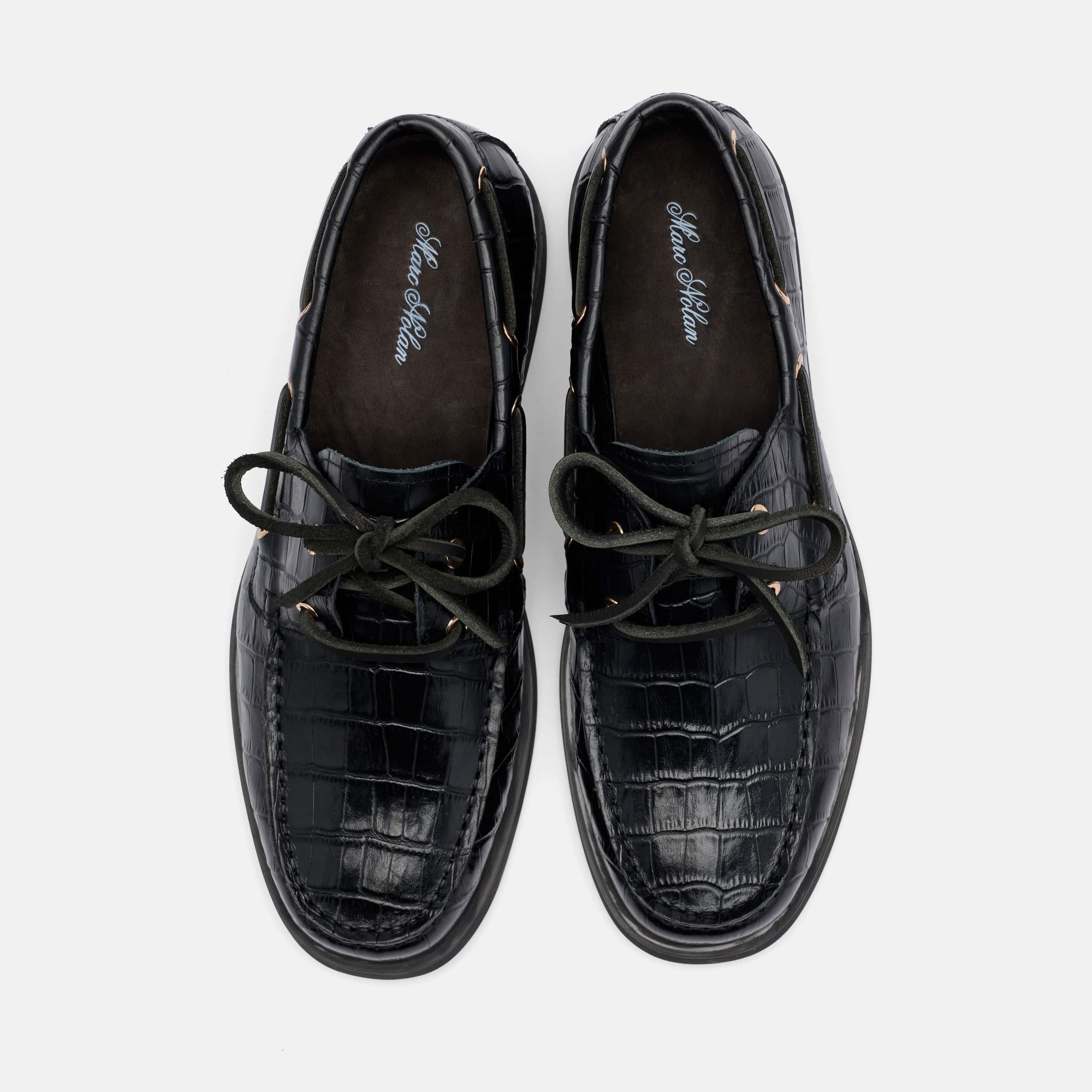 Ms. Capri Black Croc Leather Boat Shoes - Image 5