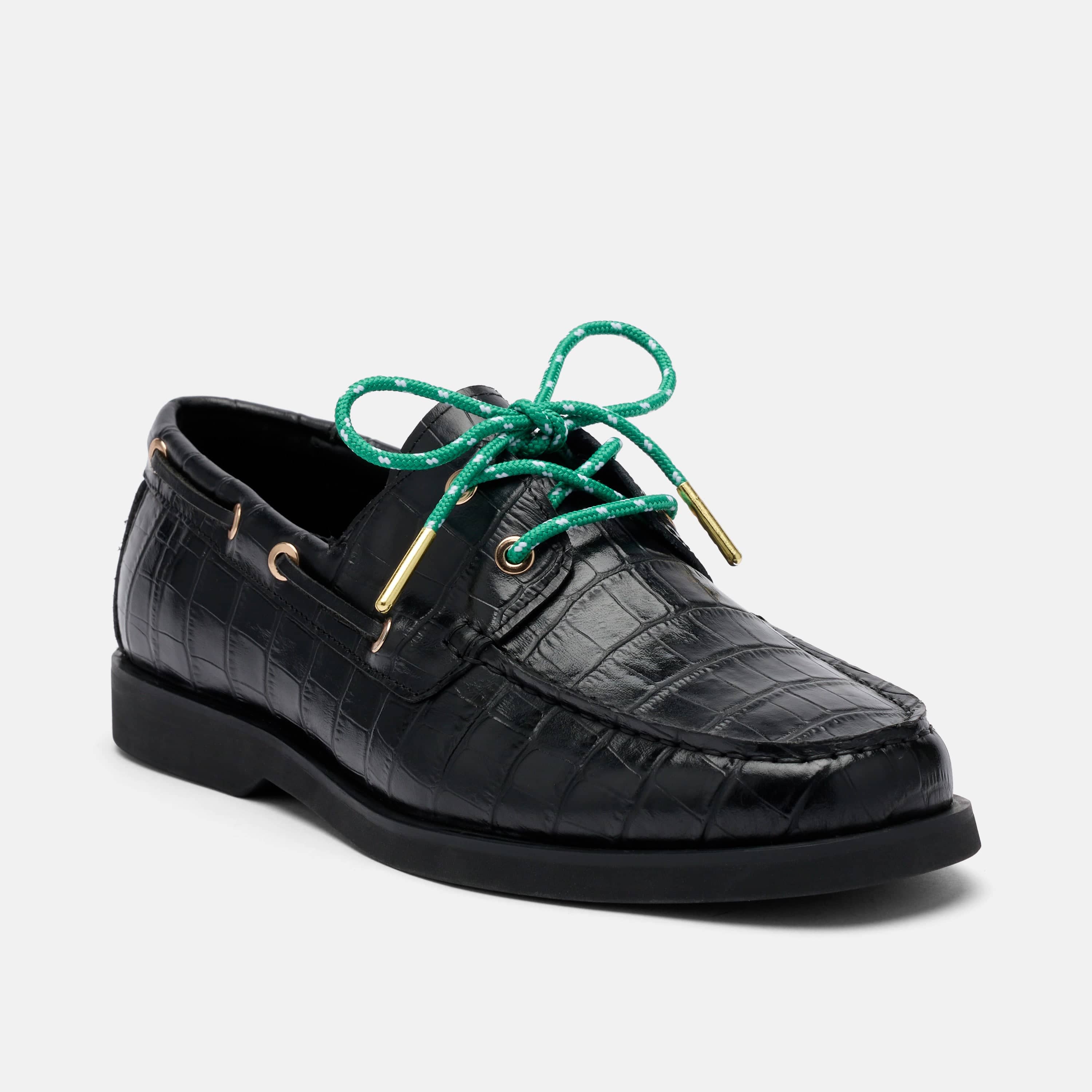 Ms. Capri Black Croc Leather Boat Shoes - Image 6
