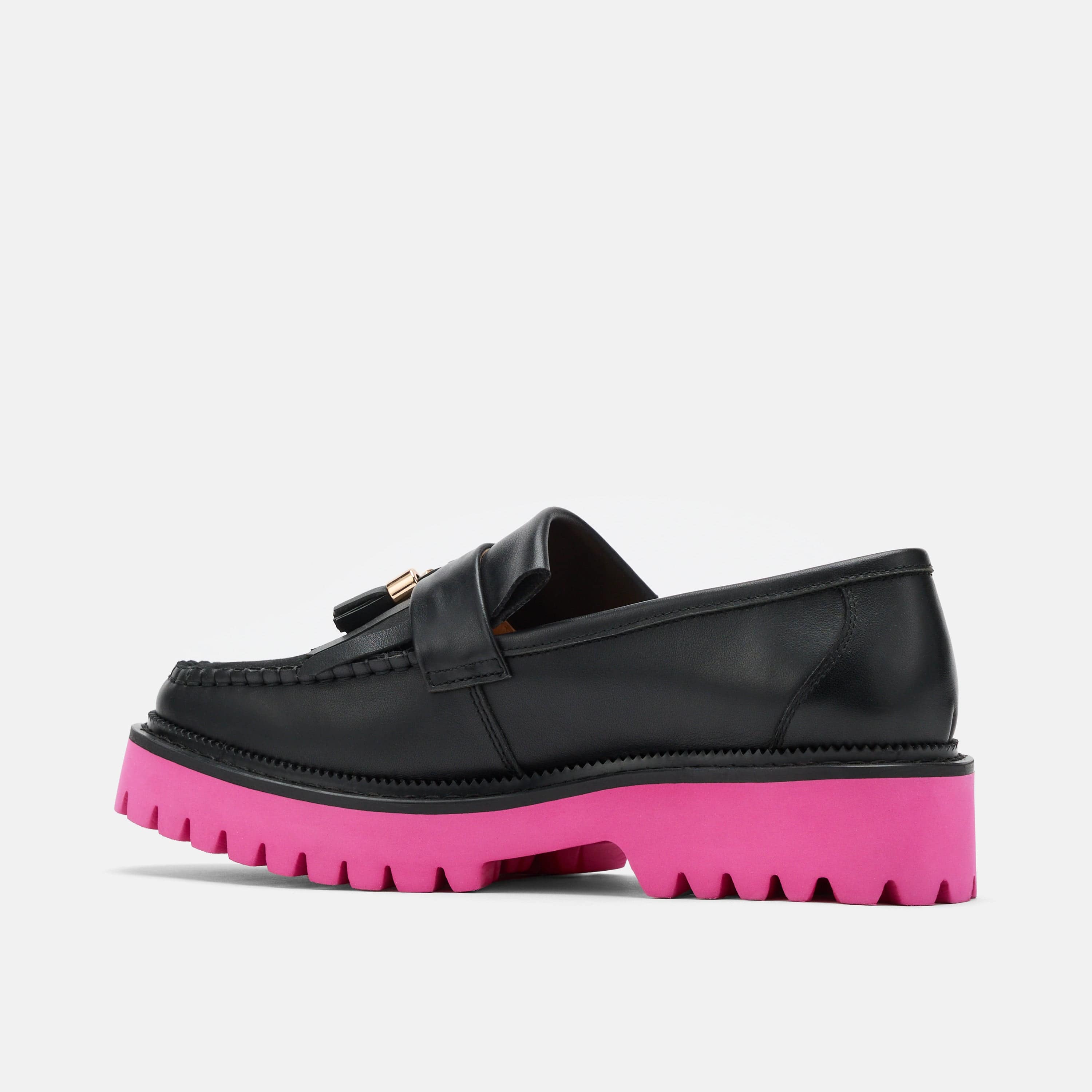 Ms. Journey Black/Pink Leather Lug Tassel Loafer - Image 4