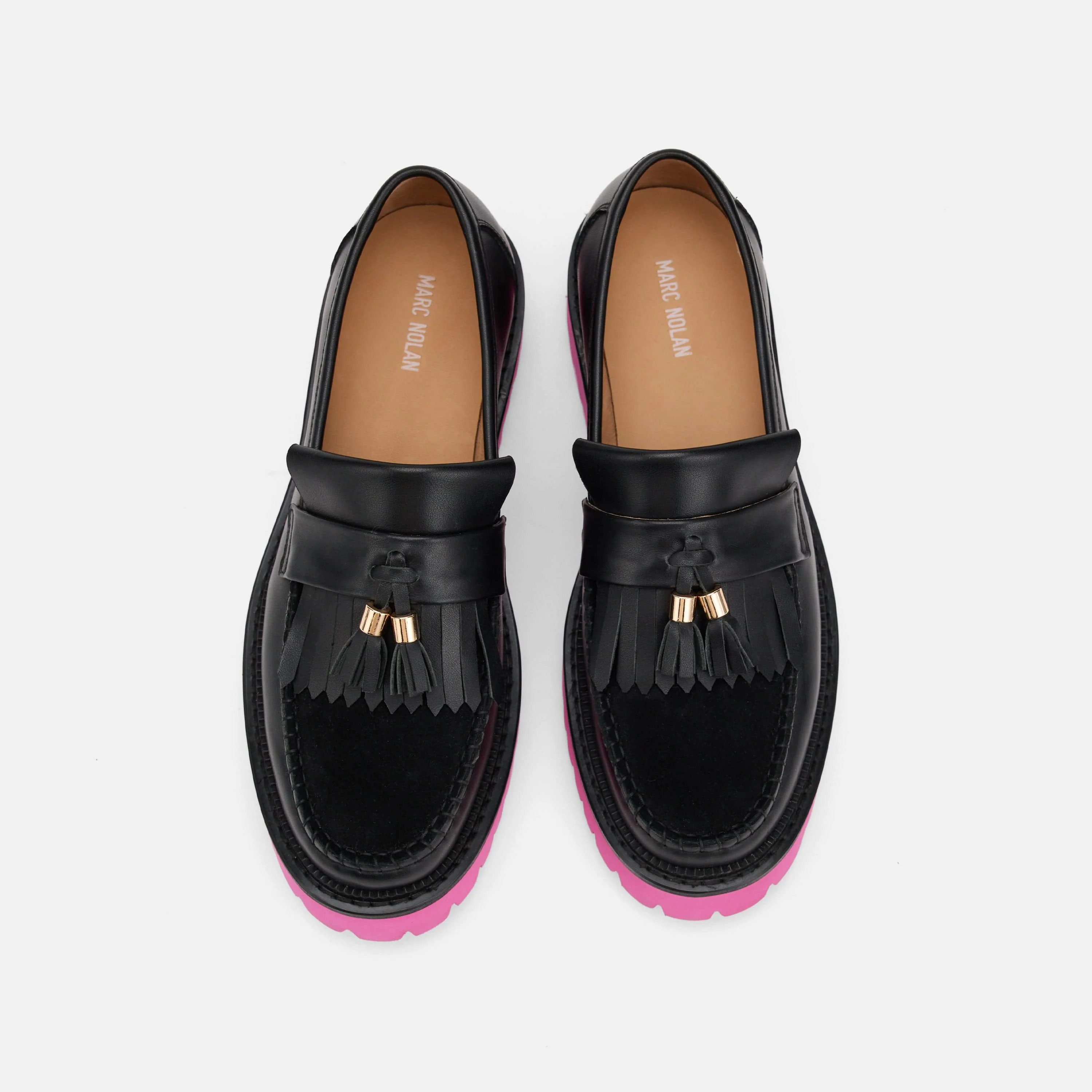 Ms. Journey Black/Pink Leather Lug Tassel Loafer - Image 5