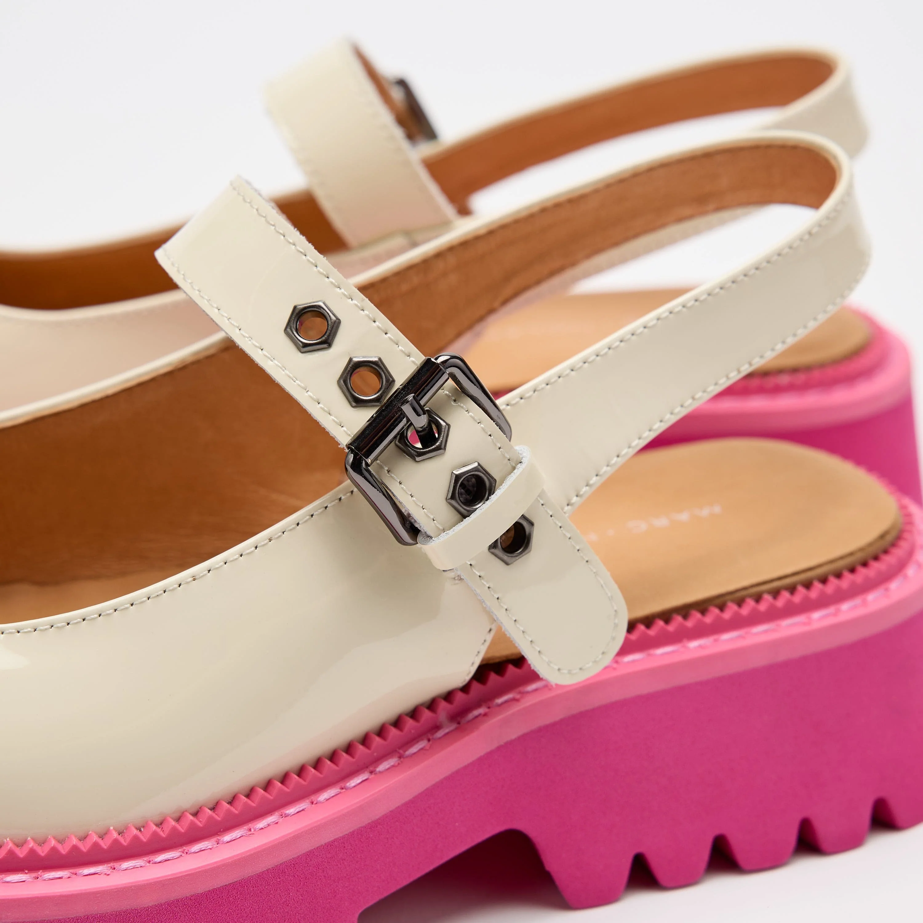 Luna Cream/Pink Leather Mary Jane Lug Slingbacks - Image 3