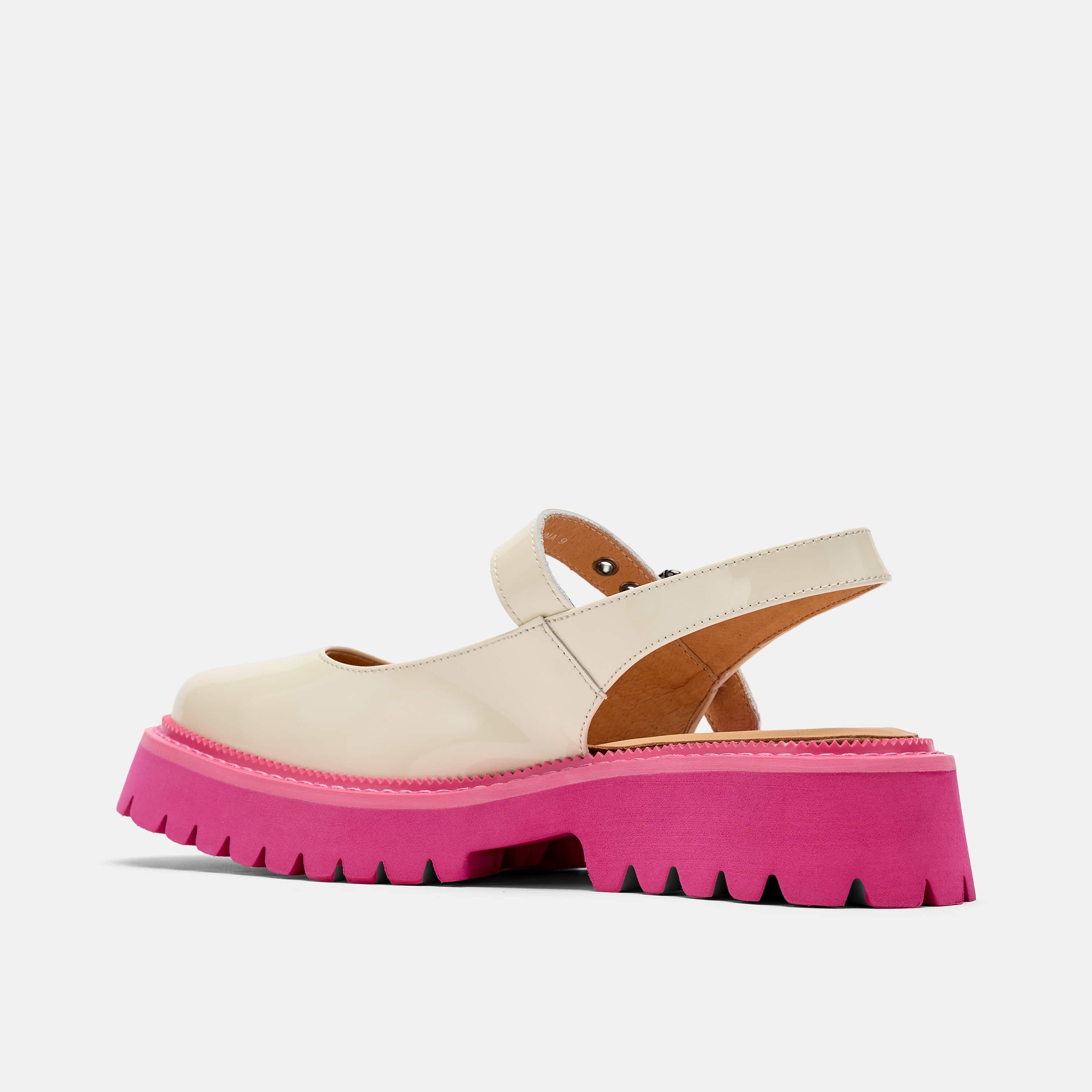 Luna Cream/Pink Leather Mary Jane Lug Slingbacks - Image 4