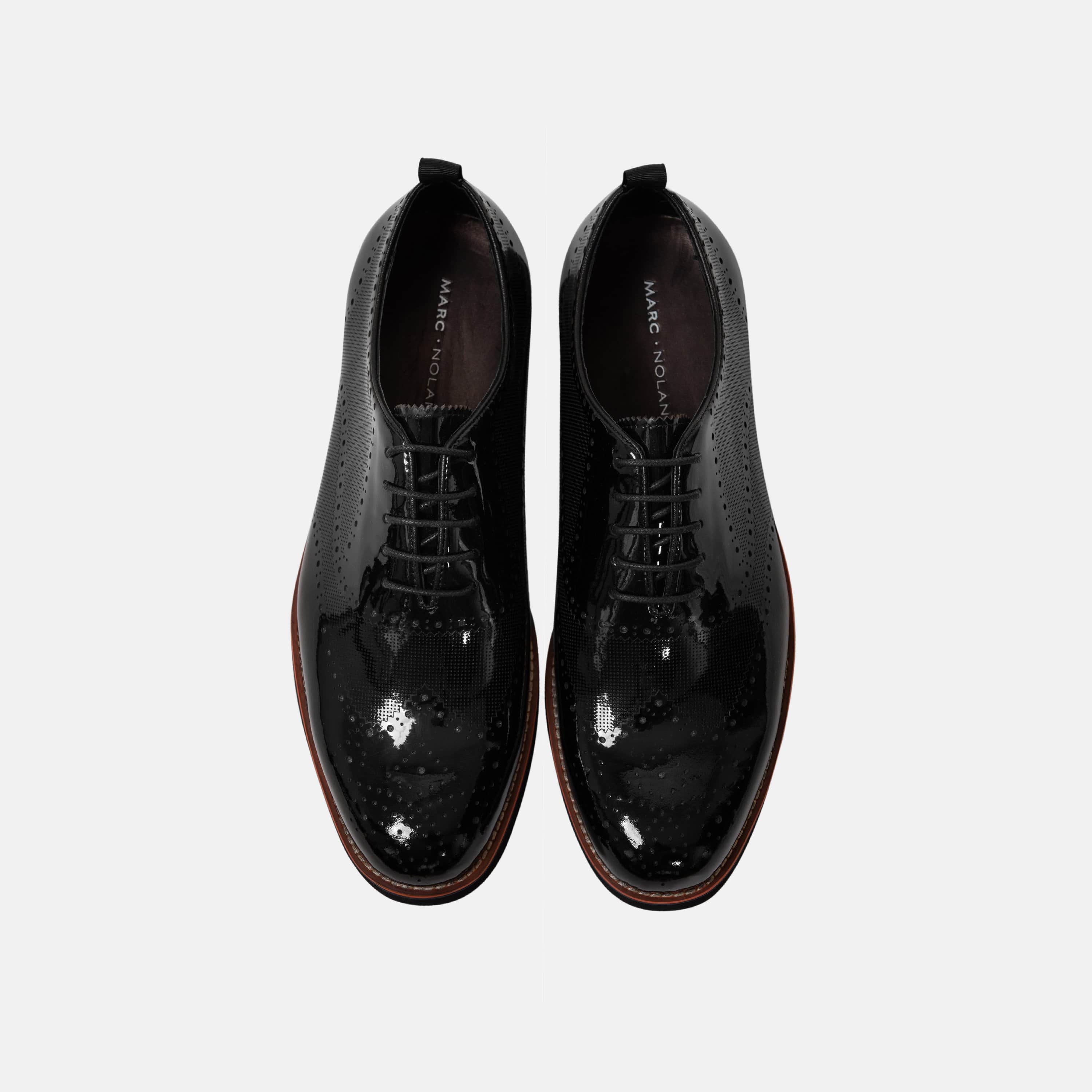 Oscar Black Patent Leather Wholecut Brogue Sneakers - Image 4
