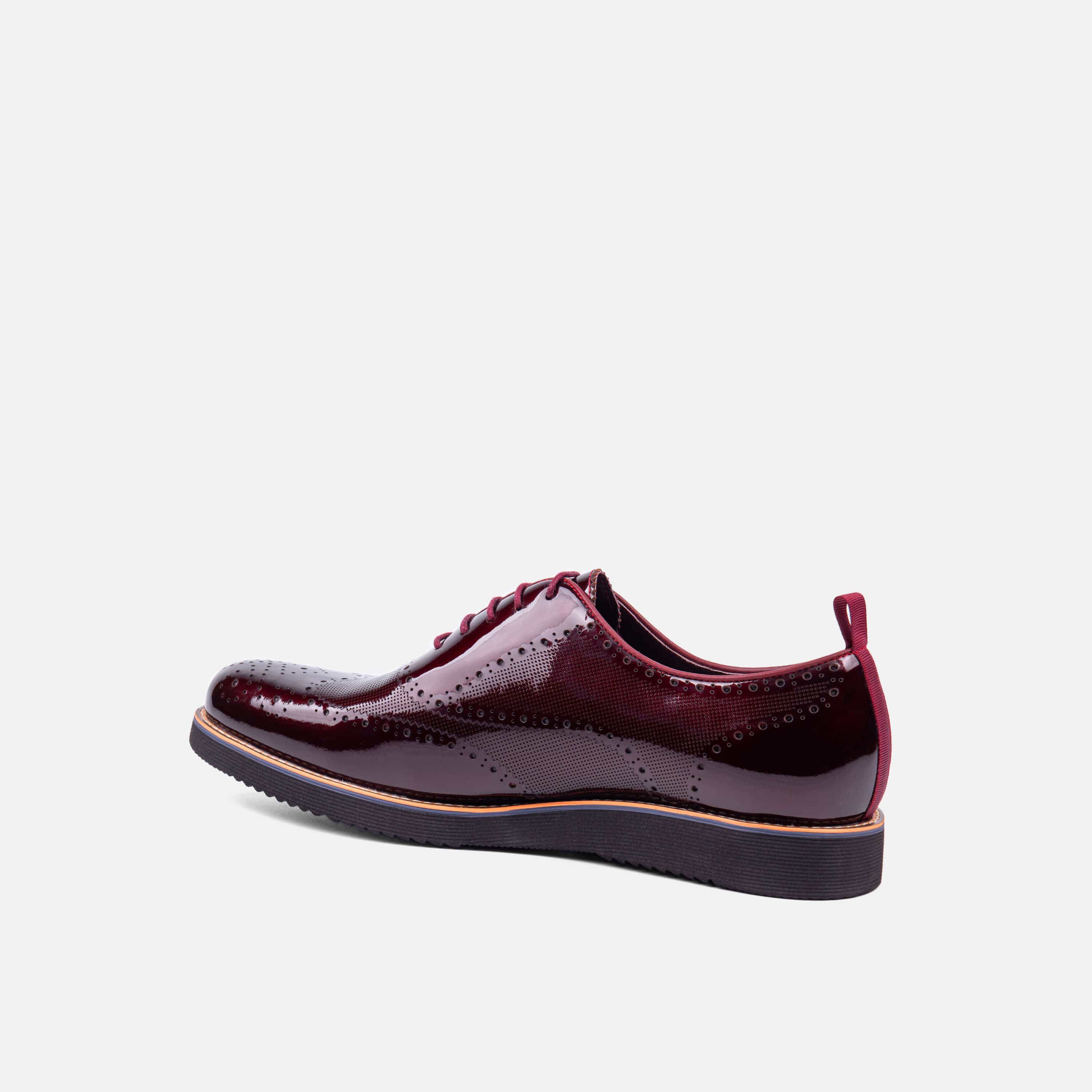 Oscar Burgundy Patent Leather Wholecut Brogue Sneakers - Image 5