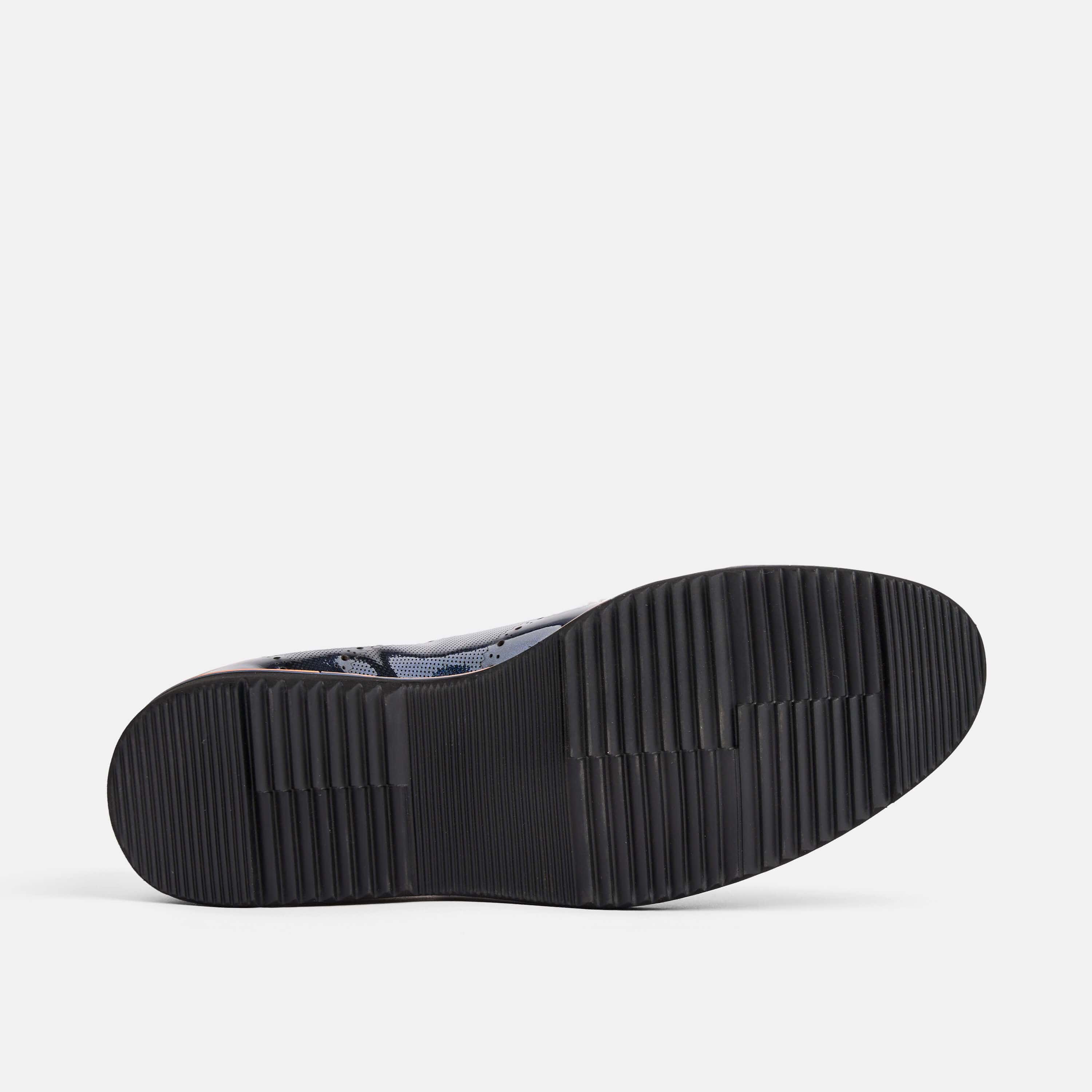 Oscar Navy Patent Leather Wholecut Brogue Sneakers (Black Sole) - Image 5