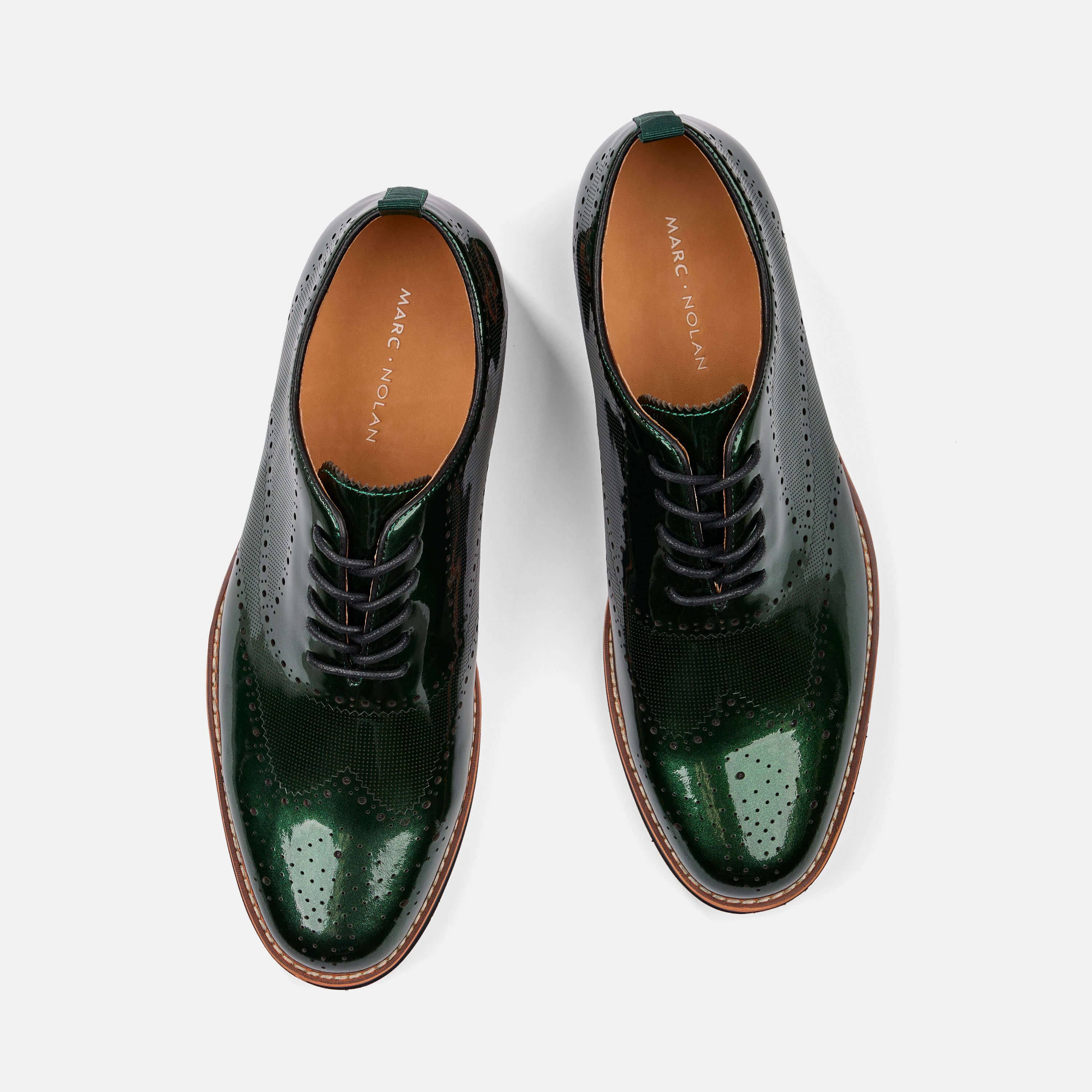 Oscar Forest Green Patent Leather Wholecut Brogue Sneakers - Image 5