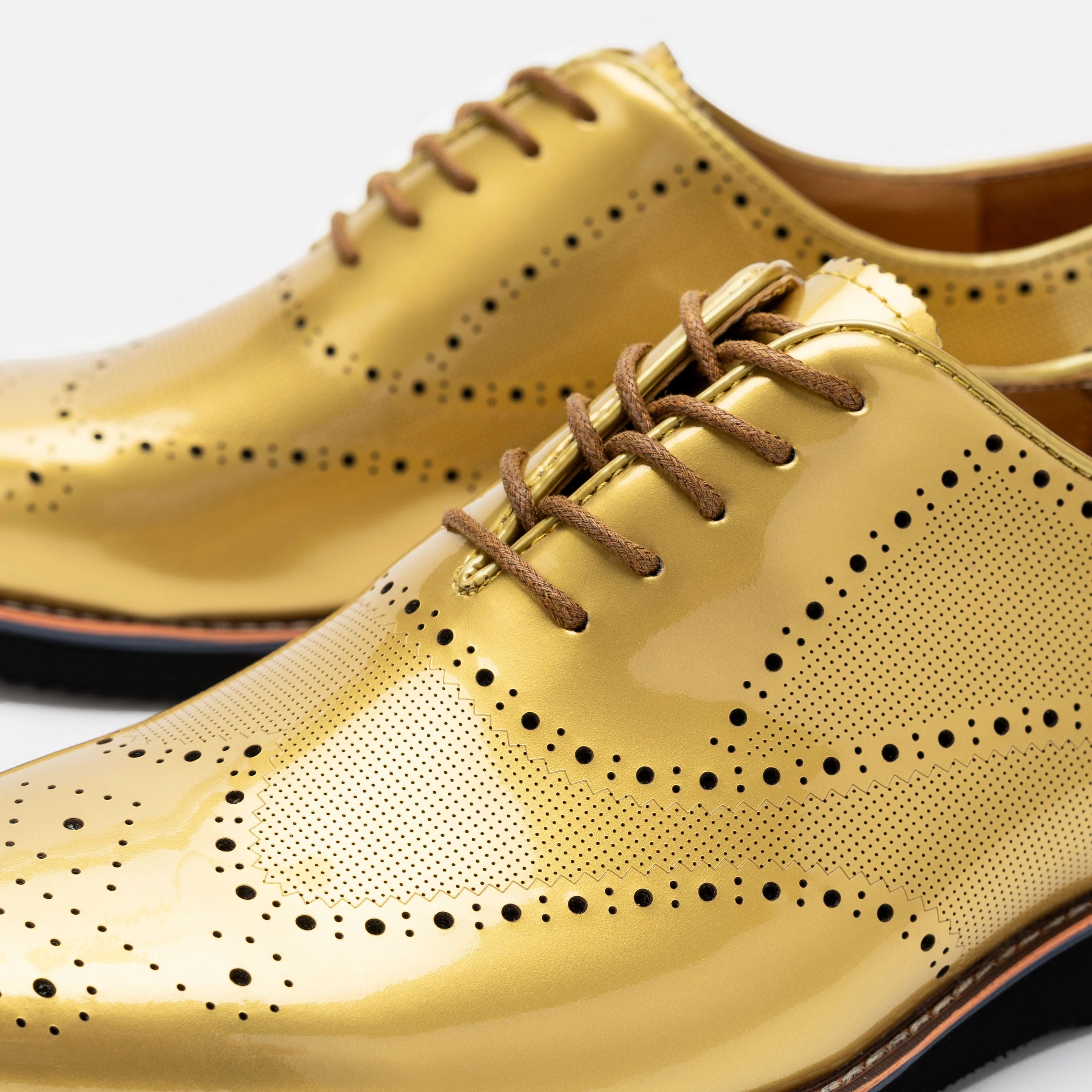Oscar Gold Patent Leather Wholecut Brogue Sneakers - Image 3