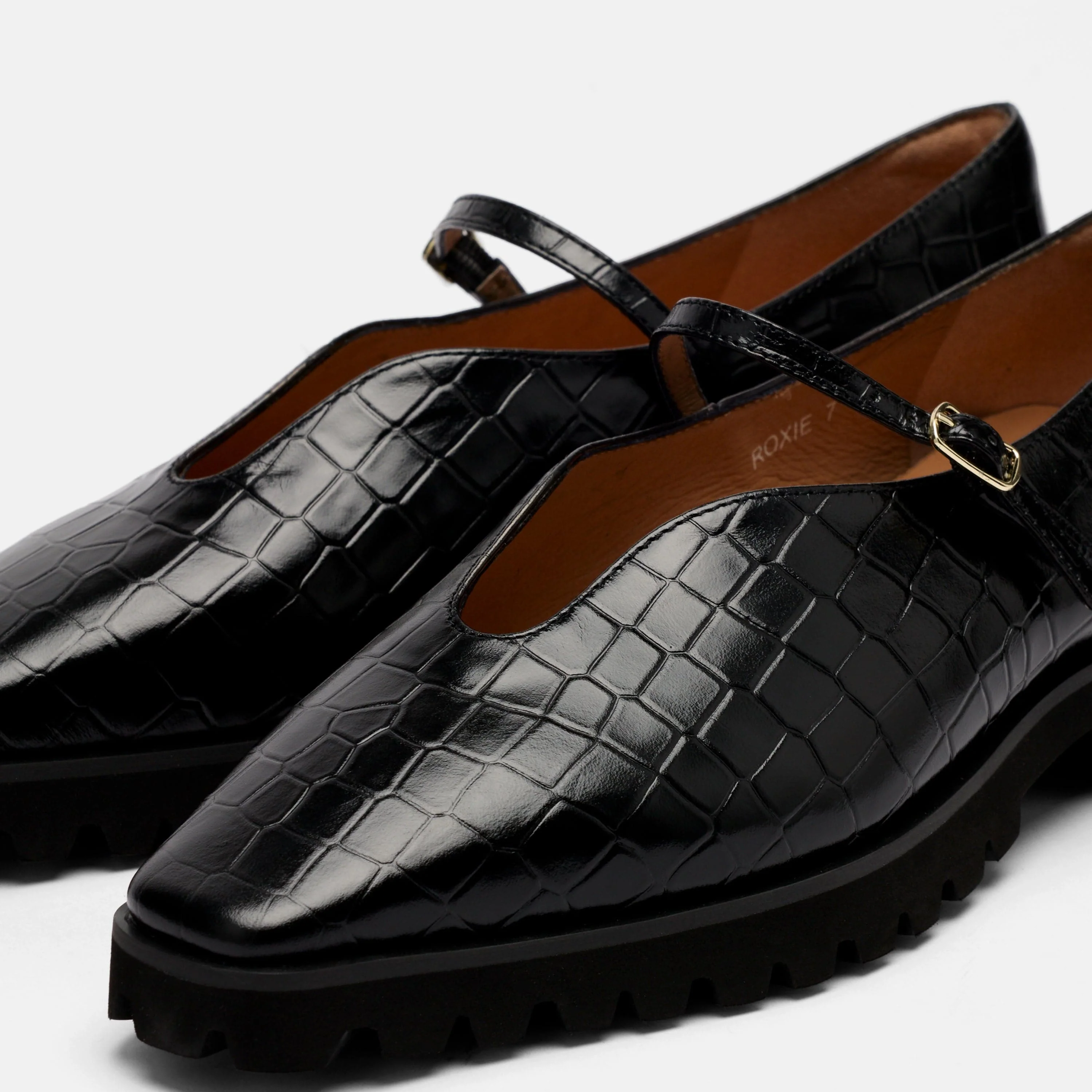 Roxie Black Croc Leather Lug Mary Janes - Image 3