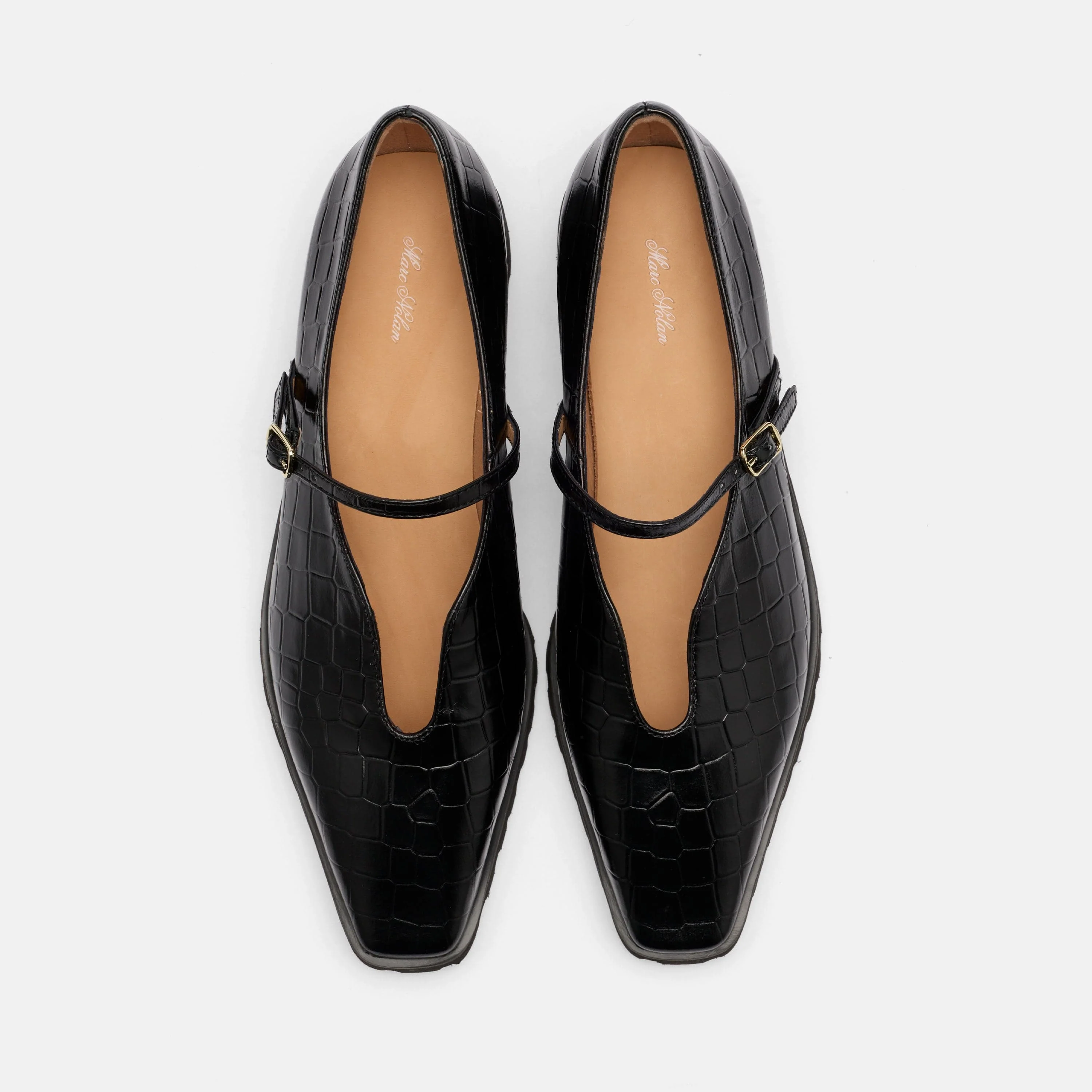 Roxie Black Croc Leather Lug Mary Janes - Image 5