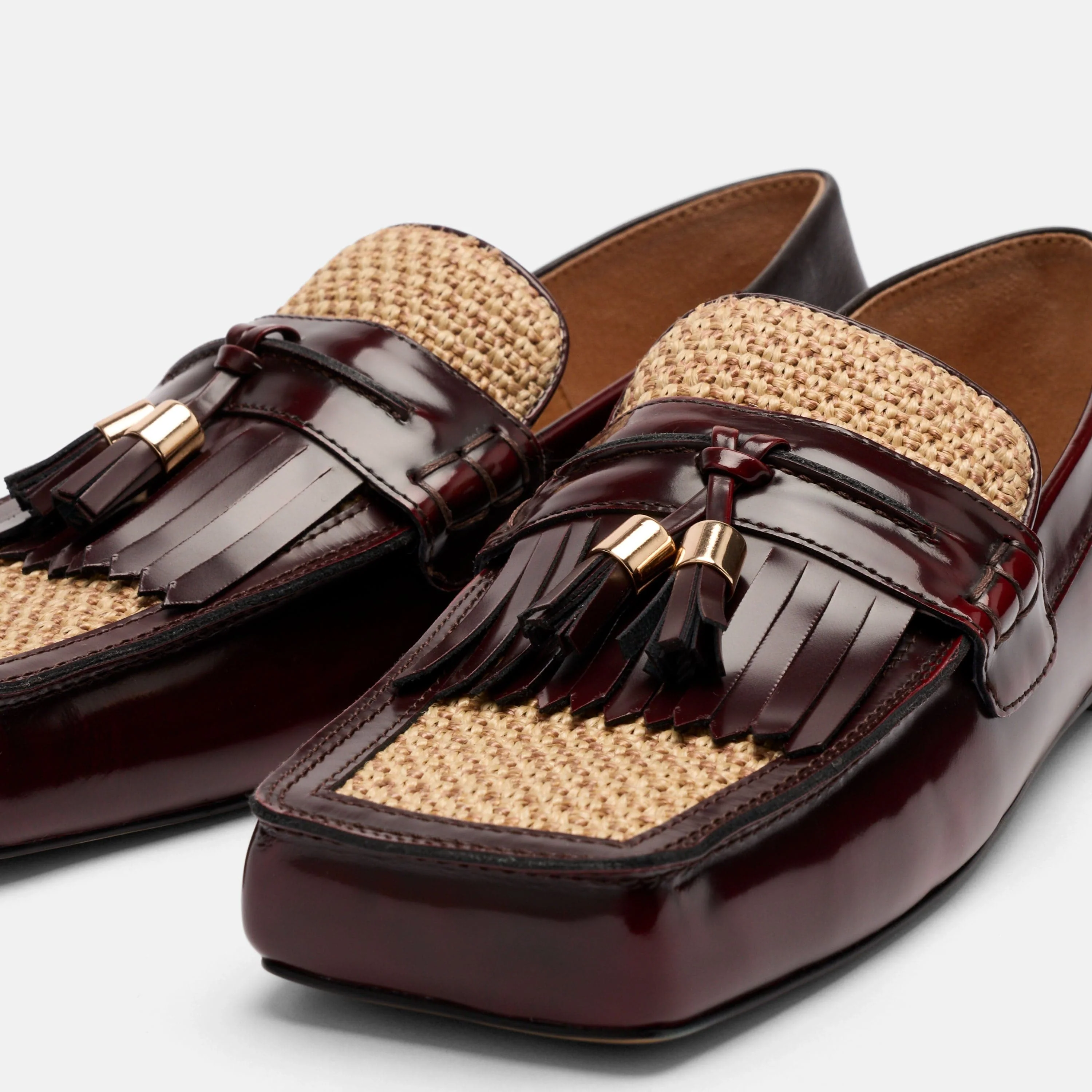 Simone Burgundy/Raffia Patent Leather Tassel Loafers - Image 3