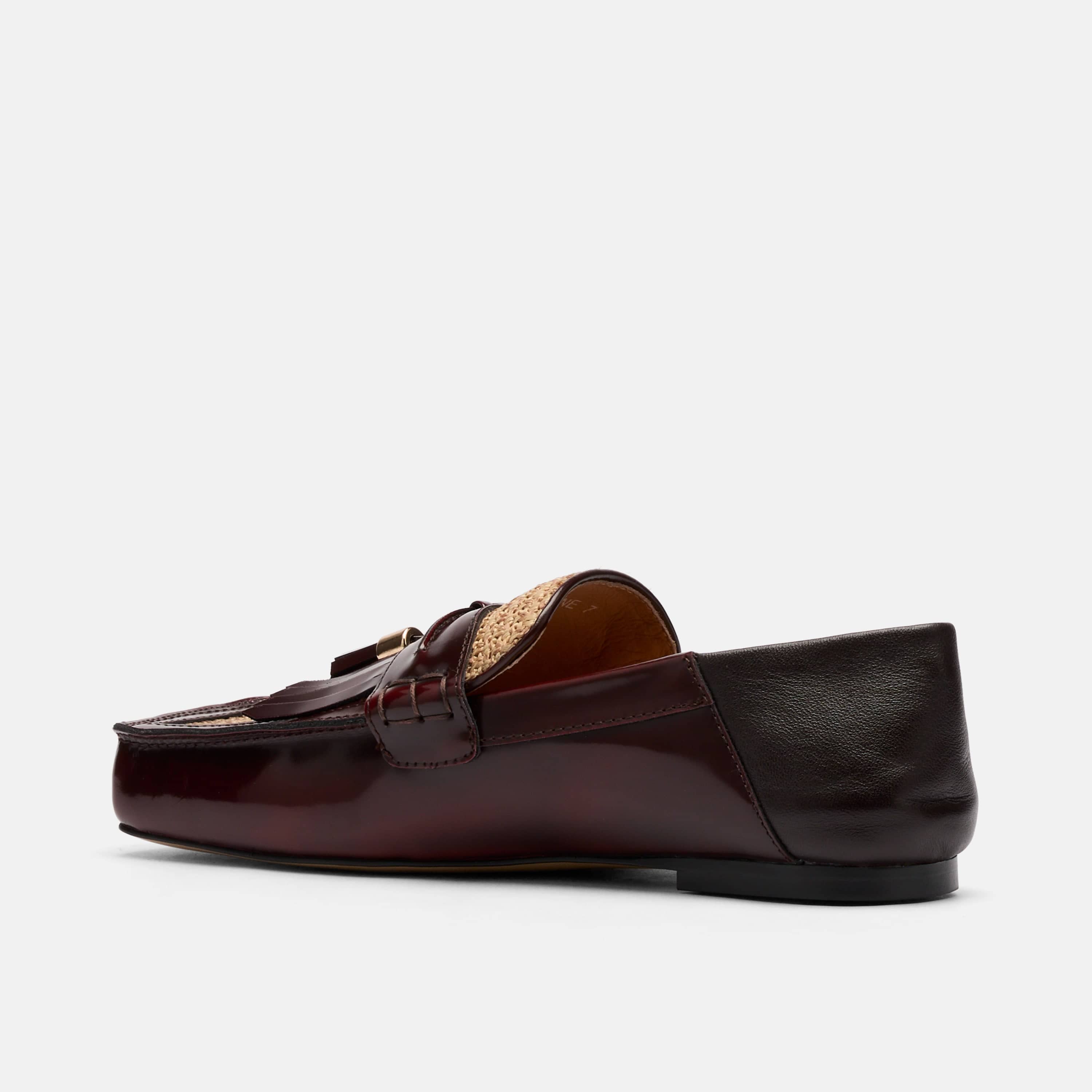 Simone Burgundy/Raffia Patent Leather Tassel Loafers - Image 4