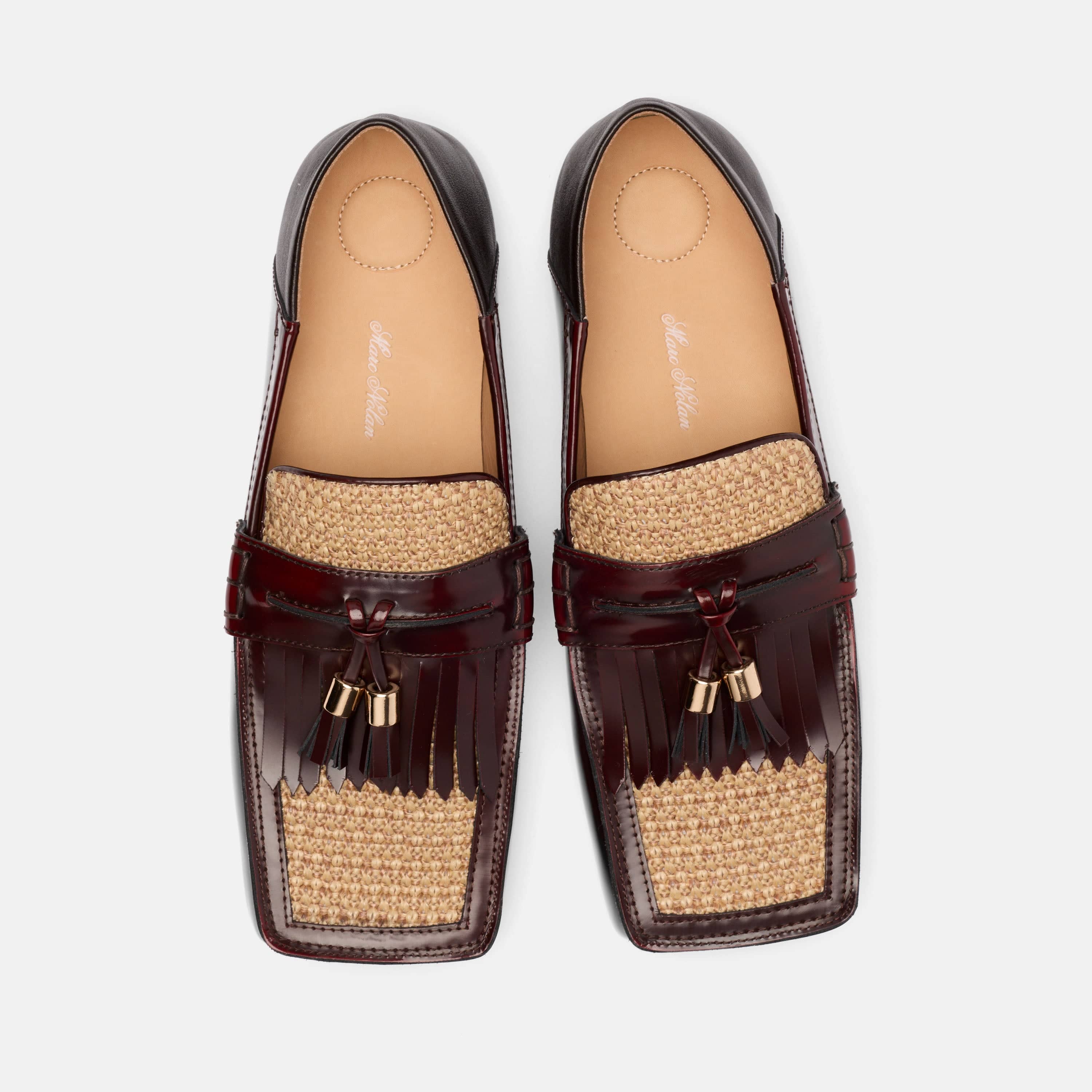 Simone Burgundy/Raffia Patent Leather Tassel Loafers - Image 5