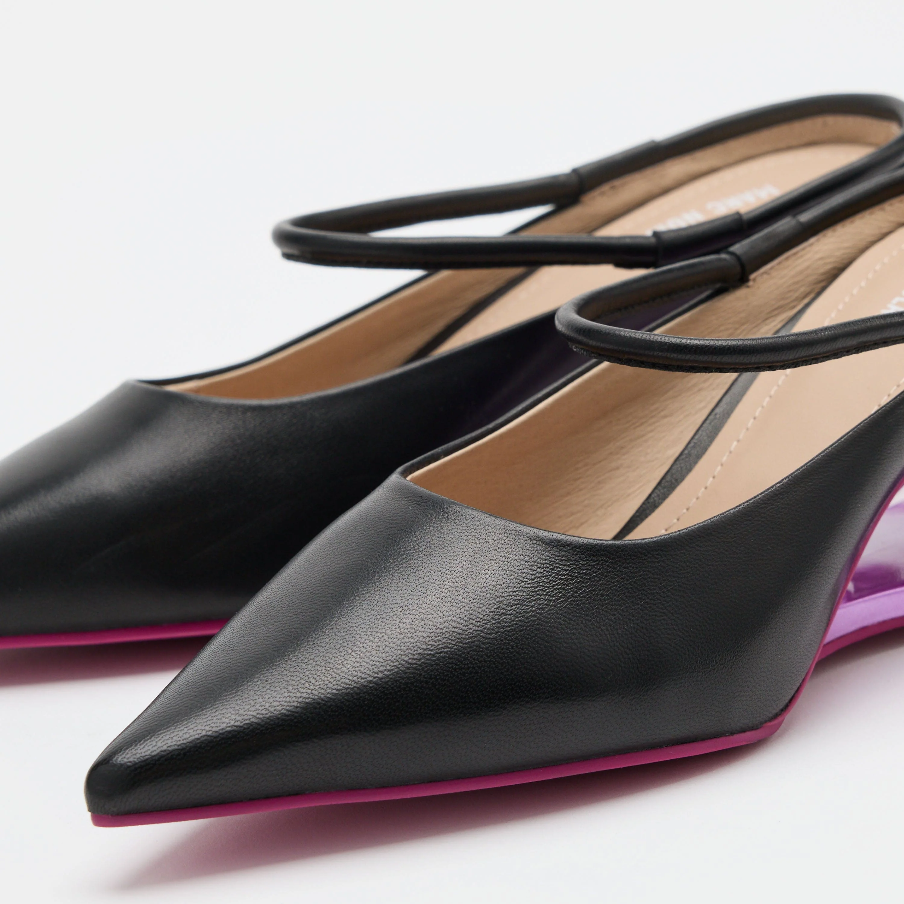 Sophia Black/Magenta Leather Strap Pumps - Image 3